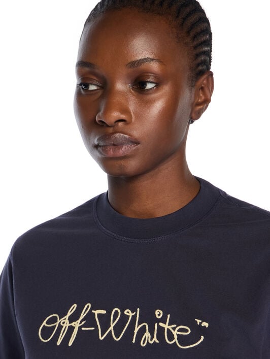 Embroidered Script Logo Crop Logo Tee OFF WHITE Embroidered Script Logo Crop Logo Tee DARK SAPPHIRE-DOUBLE CREAM OWAA090F25JER003