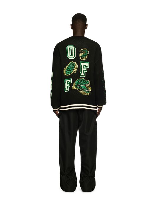 OFF WHITE Cardigan Varsity Nero Con Motivo Crocodile NERO OMHB019S25KNI002