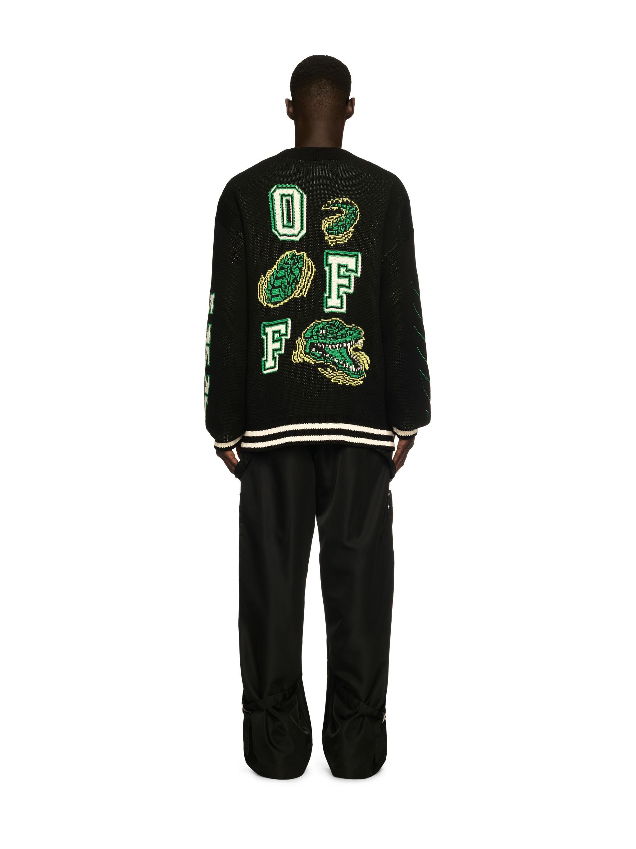 OFF WHITE Cardigan Varsity Nero Con Motivo Crocodile NERO OMHB019S25KNI002