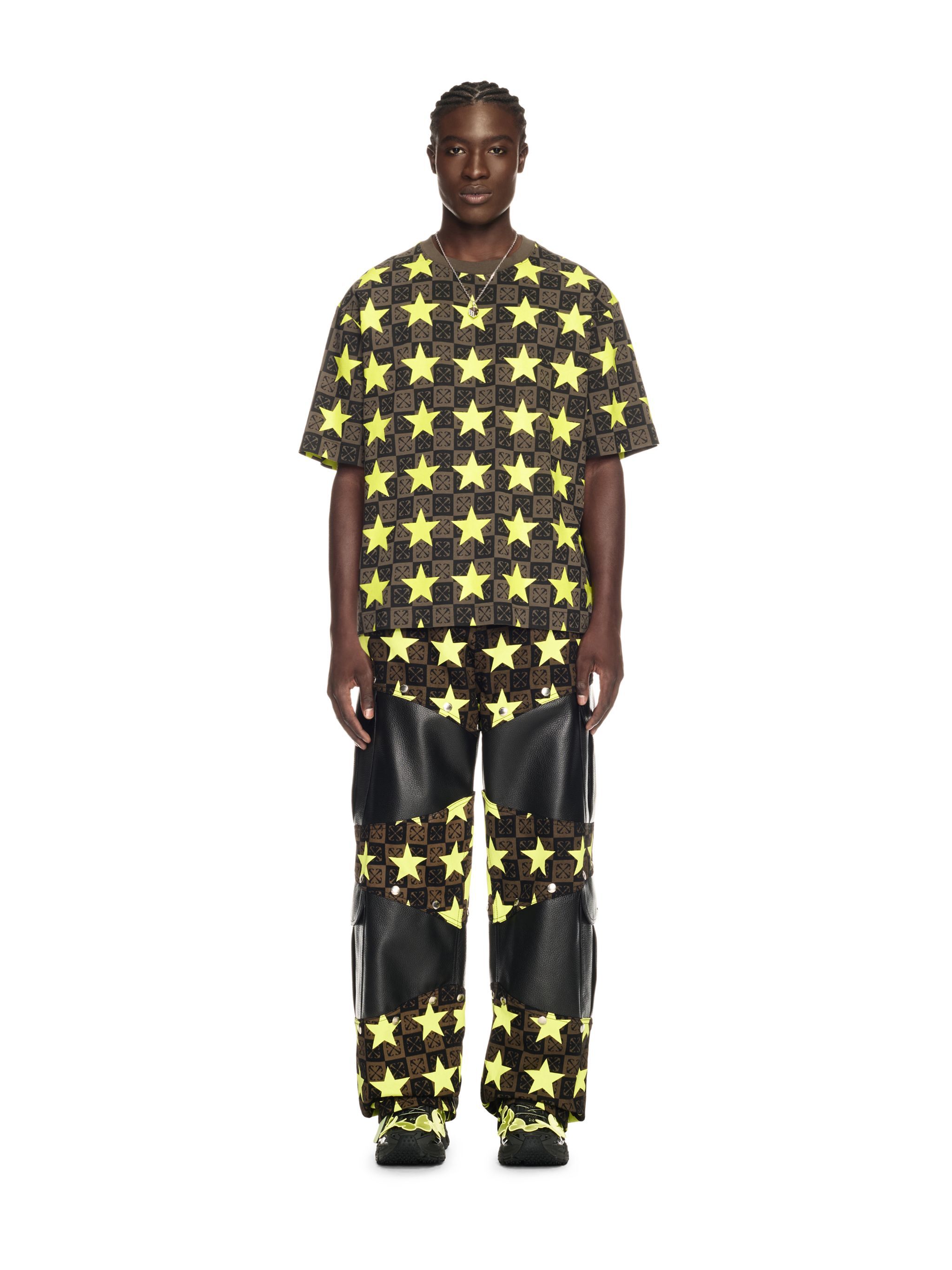 OFF WHITE Stars All Over Skate S/S Tee GREEN OMAA120W24JER001