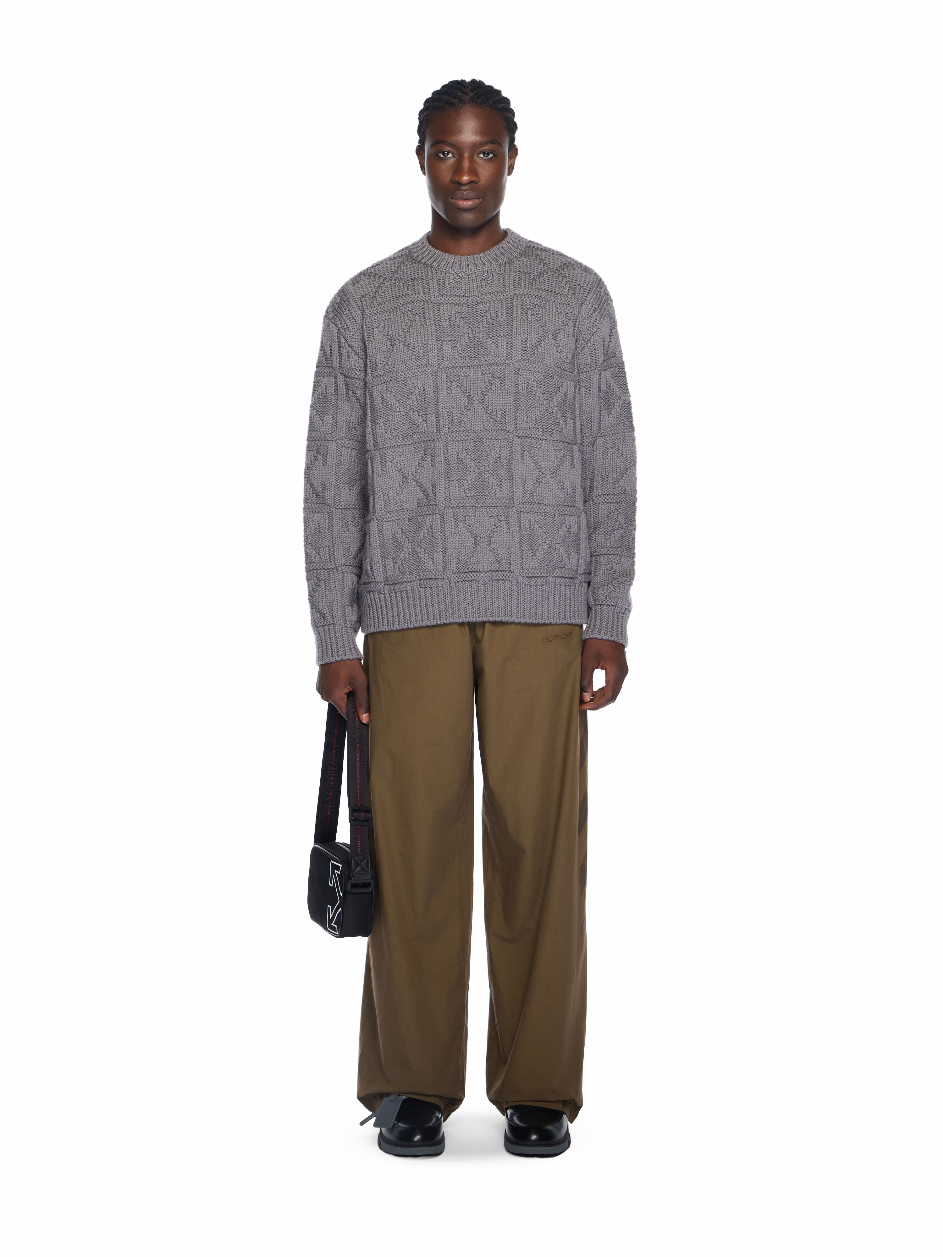 3D Stitch Arrow Knit Sweater in GREY - CHILI PEPPER for Men | Off