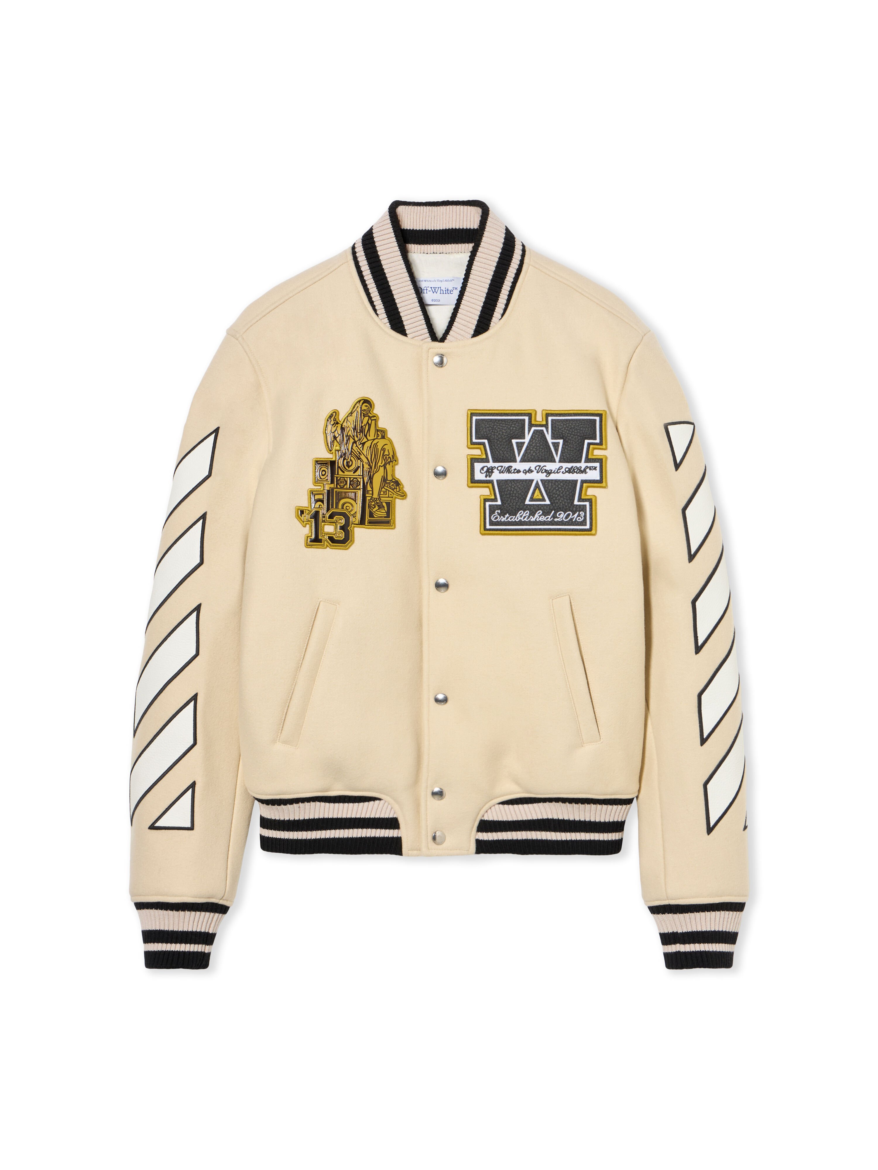 OFF WHITE Lion Wool Varsity Jacket FROZEN DEW OMEH053F25FAB002