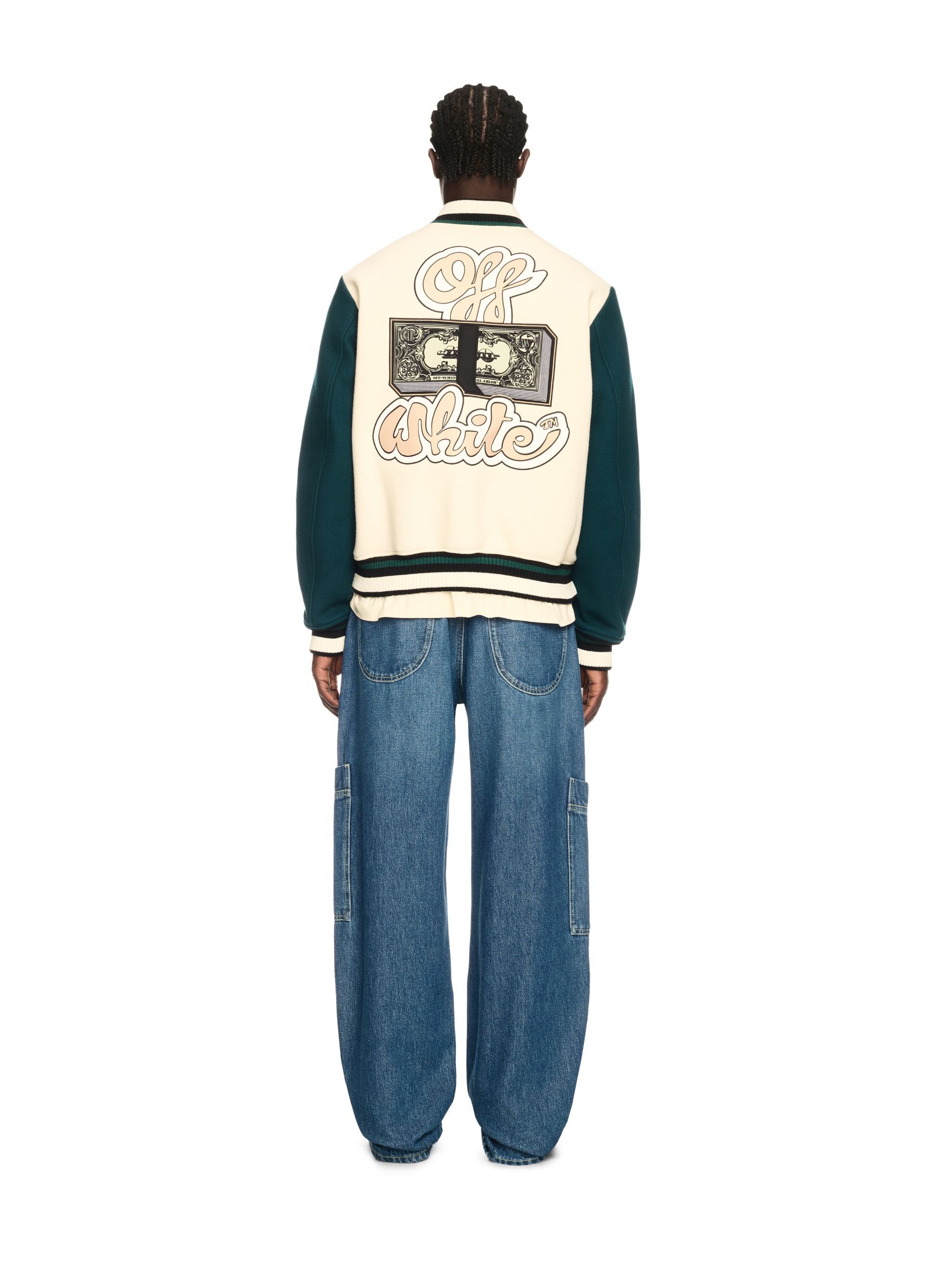 OFF WHITE White Cash Varsity Jacket WHITE OMEH053S25FAB002