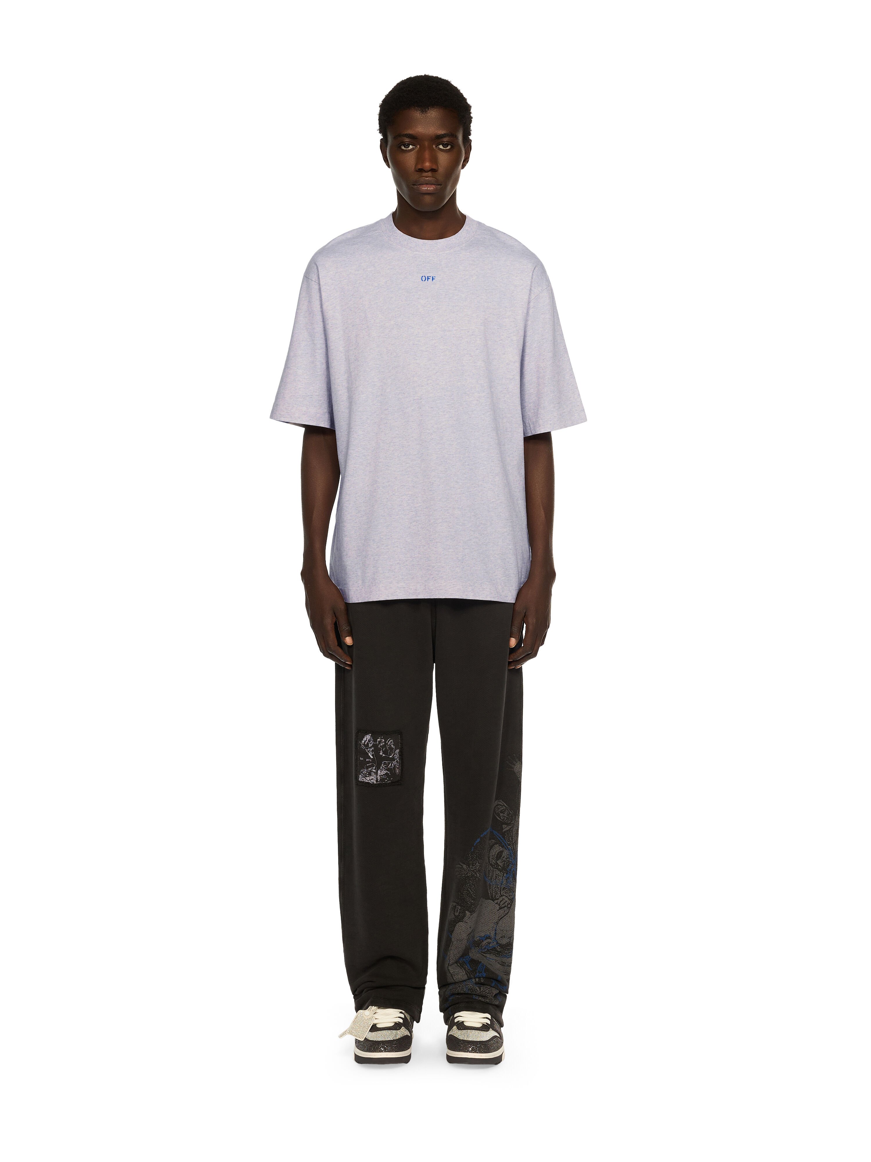 OFF WHITE STENCIL ARROW SKATE S/S TEE GREY MELANGE - NAUTICAL BLUE OMAA120F25JER00D