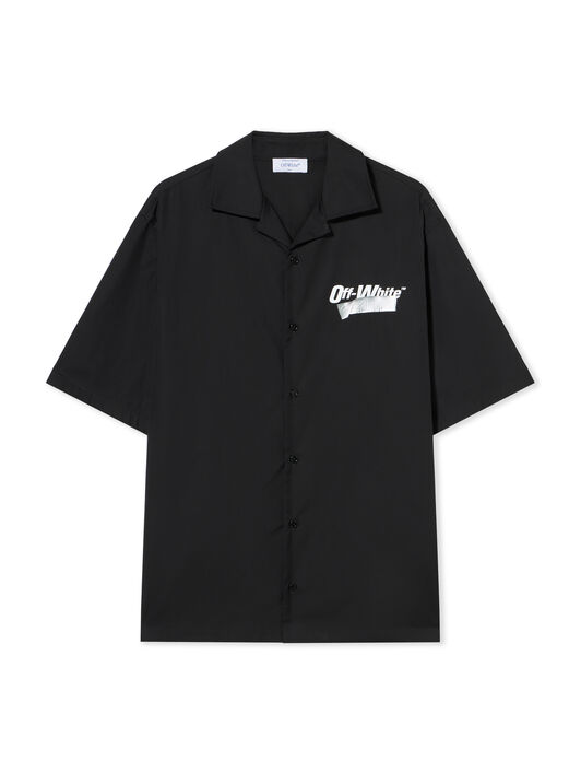 OFF WHITE Tape Logo Bowling Shirt BLACK - WHITE OMGG01FF25FAB003