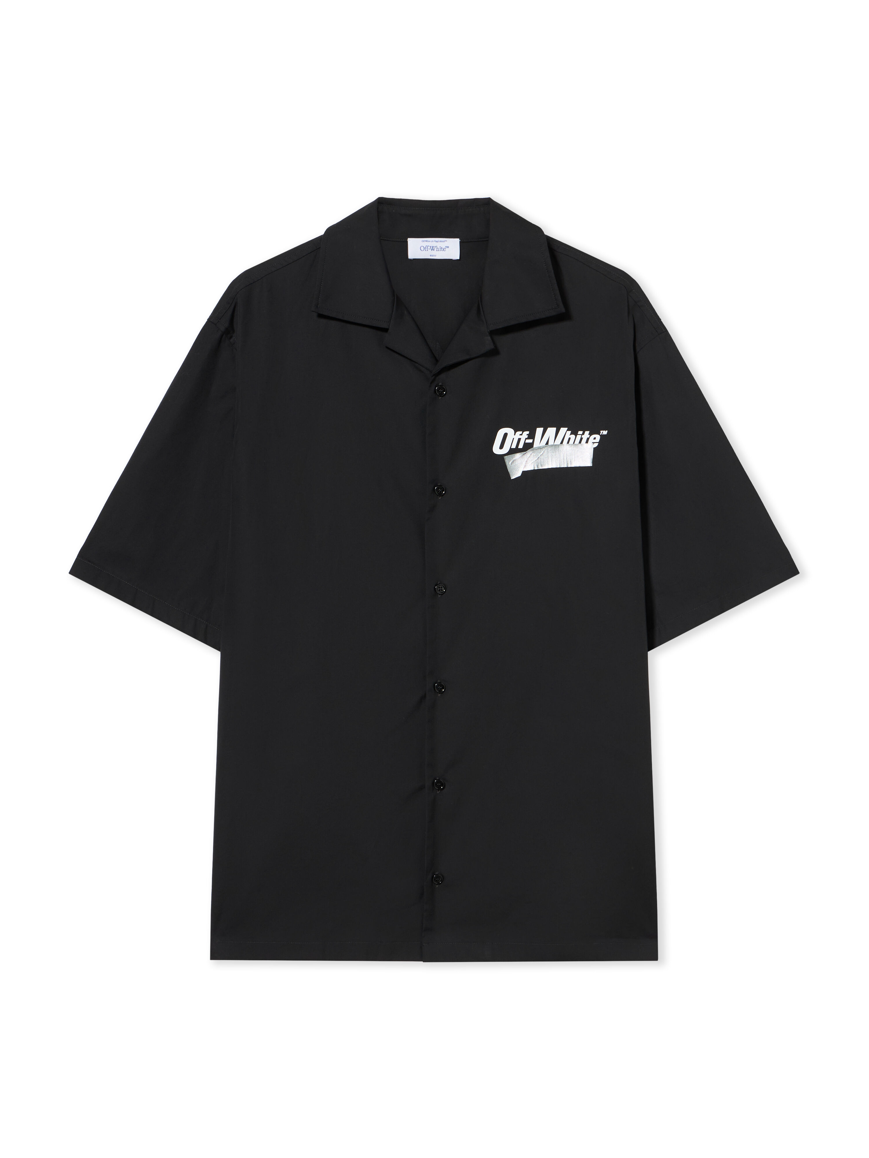 OFF WHITE Tape Logo Bowling Shirt BLACK - WHITE OMGG01FF25FAB003