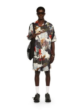 OFF WHITE World Paint Viscose Bowling Shirt DUSTY BLUE - DUSTY BLUE OMGG01FF25FAB006