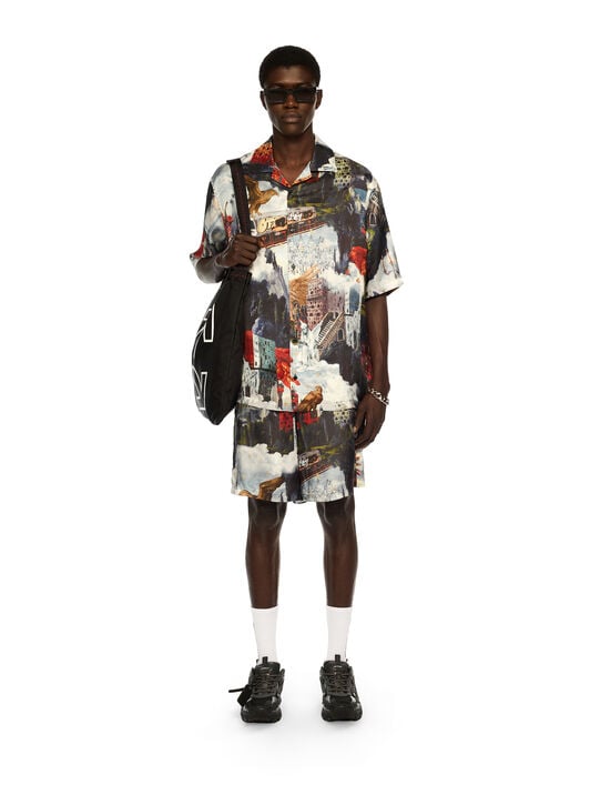 World Paint Viscose Bowling Shirt OFF WHITE World Paint Viscose Bowling Shirt DUSTY BLUE - DUSTY BLUE OMGG01FF25FAB006