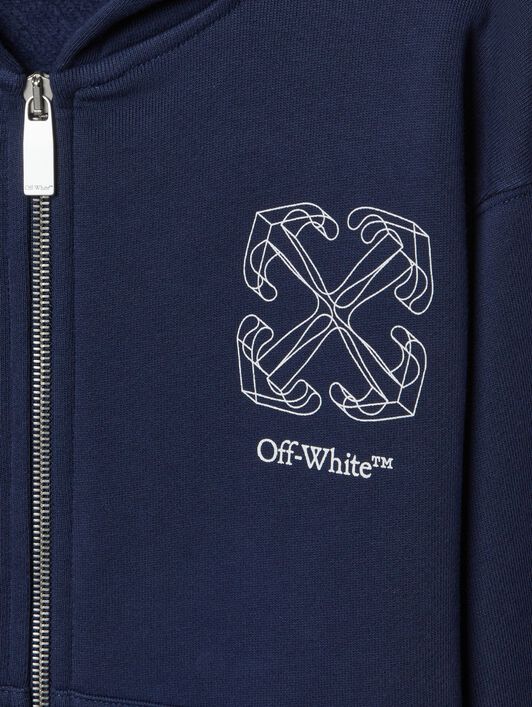 OFF WHITE dunkelblauer hoodie mit 3d-pfeil und reißverschluss BLAU OBBE001F24FLE004