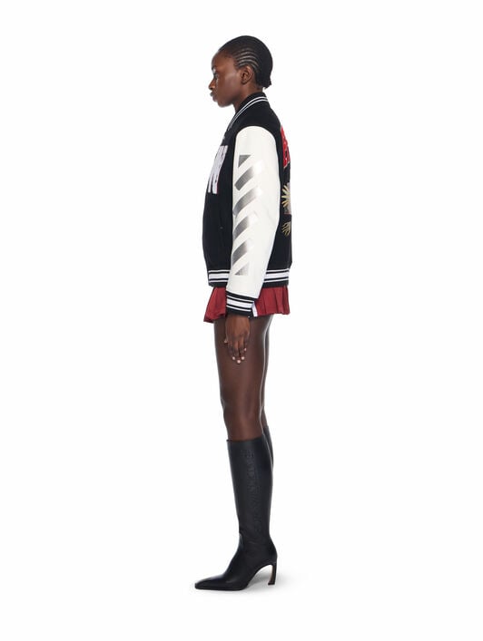 Wo Soundsystem Varsity Jacket OFF WHITE Wo Soundsystem Varsity Jacket BLACK-RED DAHLIA OWEK006F25FAB003