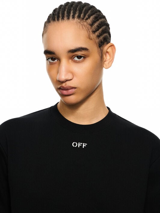 Off Stamp Ribbed Cropped T-Shirt OFF WHITE Off Stamp Ribbed Cropped T-Shirt Black-White 2AA081C99JER004