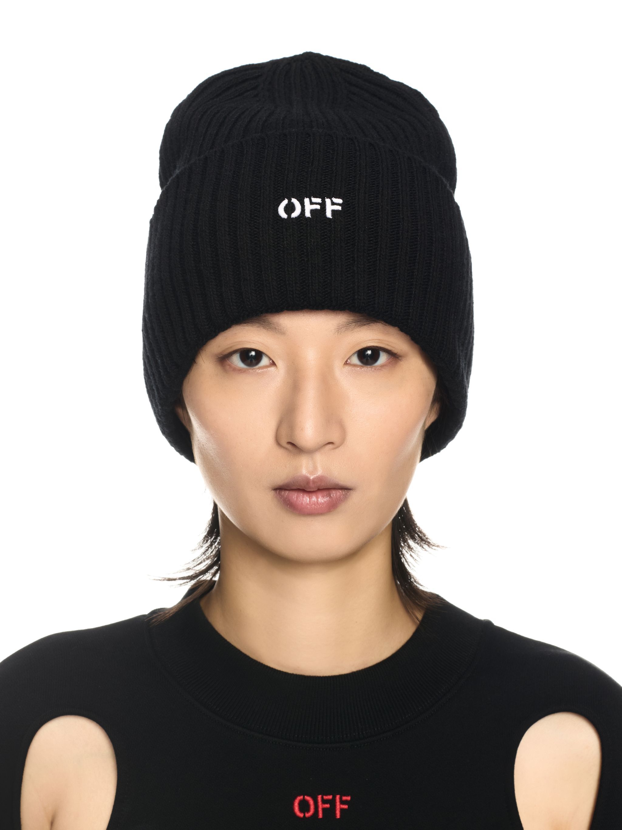 OFF WHITE Black Stamp Loose Beanie BLACK OWLC018C99KNI004