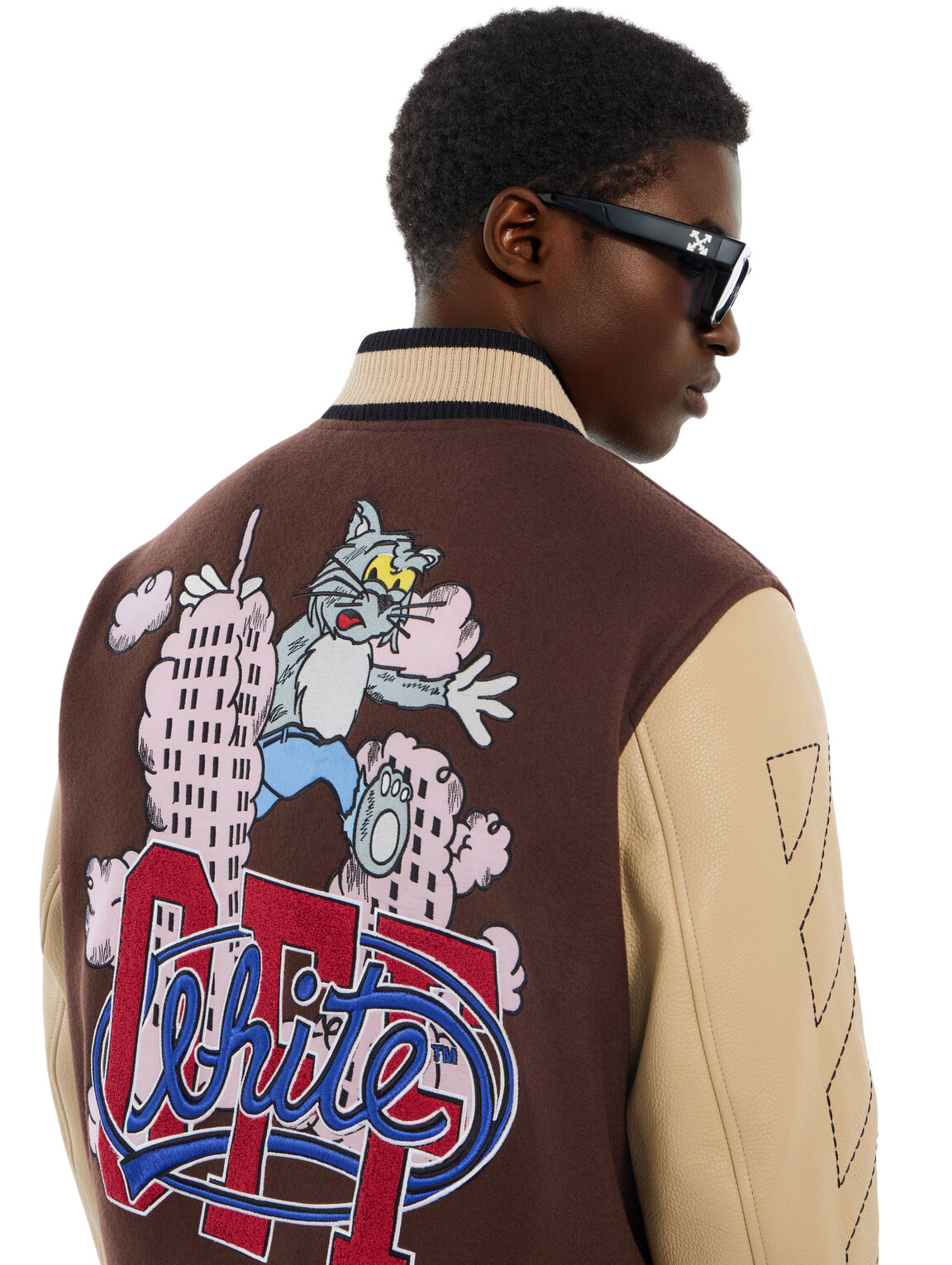 Cat Off Leather and Wool Varsity Jacket