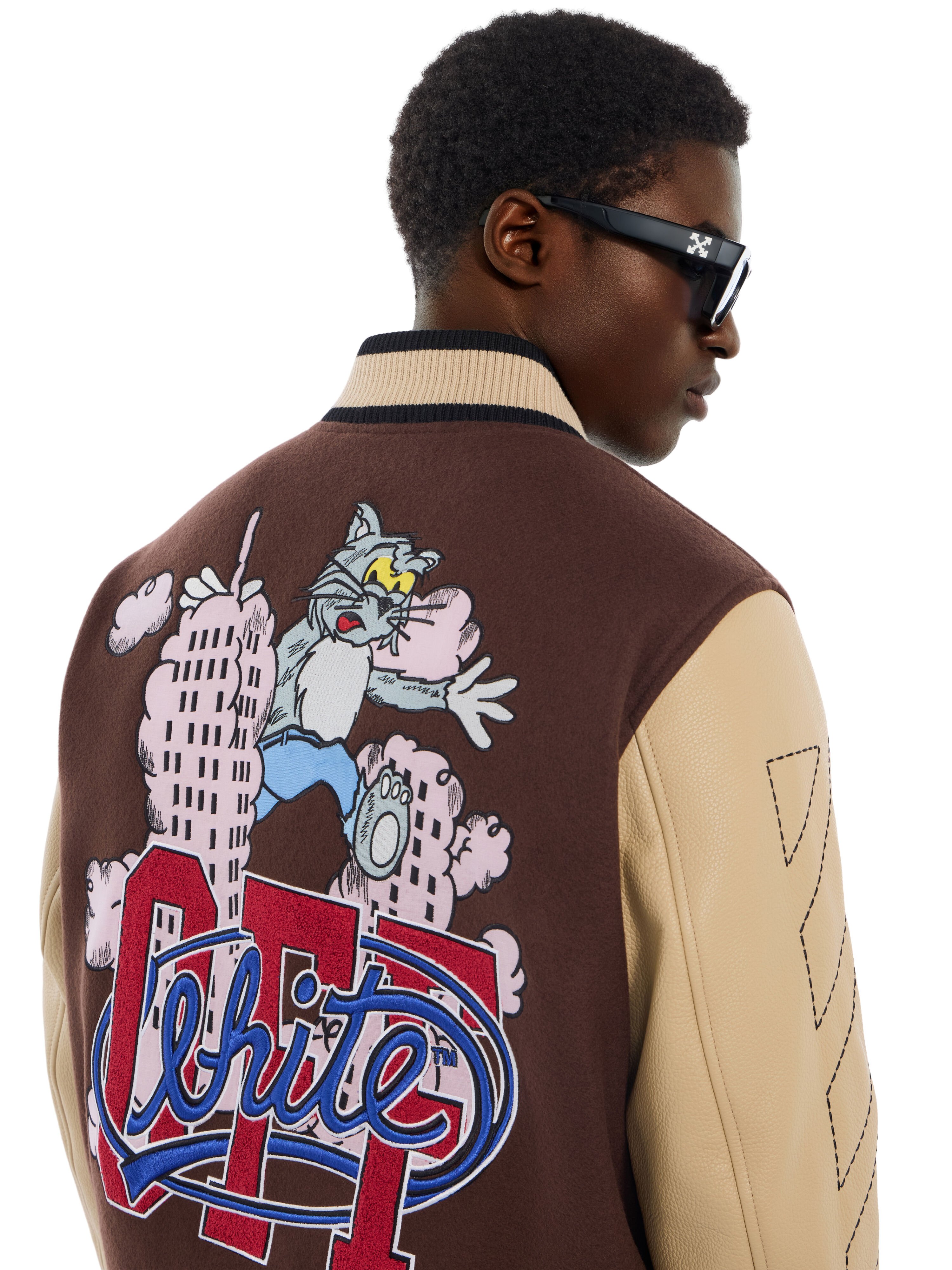 Cat Off Leather and Wool Varsity Jacket OFF WHITE Cat Off Leather and Wool Varsity Jacket FRENCH ROAST 44MJA122F26L001