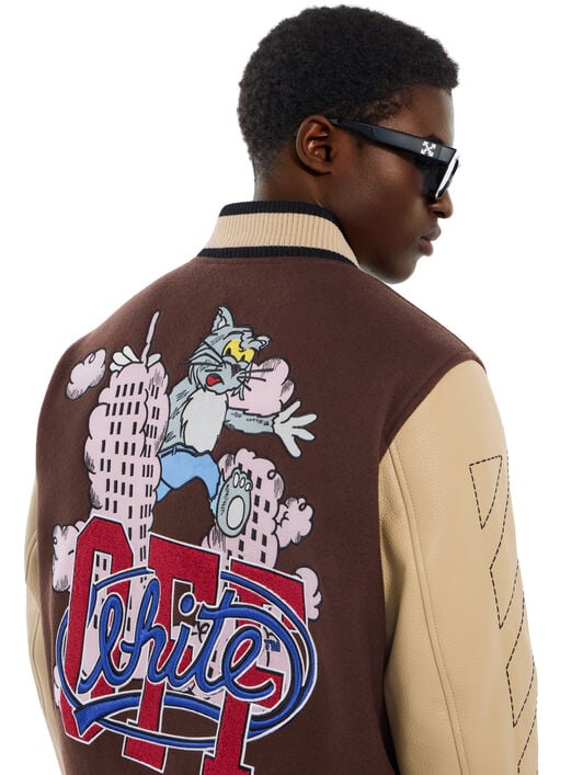 Cat Off Leather and Wool Varsity Jacket OFF WHITE Cat Off Leather and Wool Varsity Jacket FRENCH ROAST 44MJA122F26L001