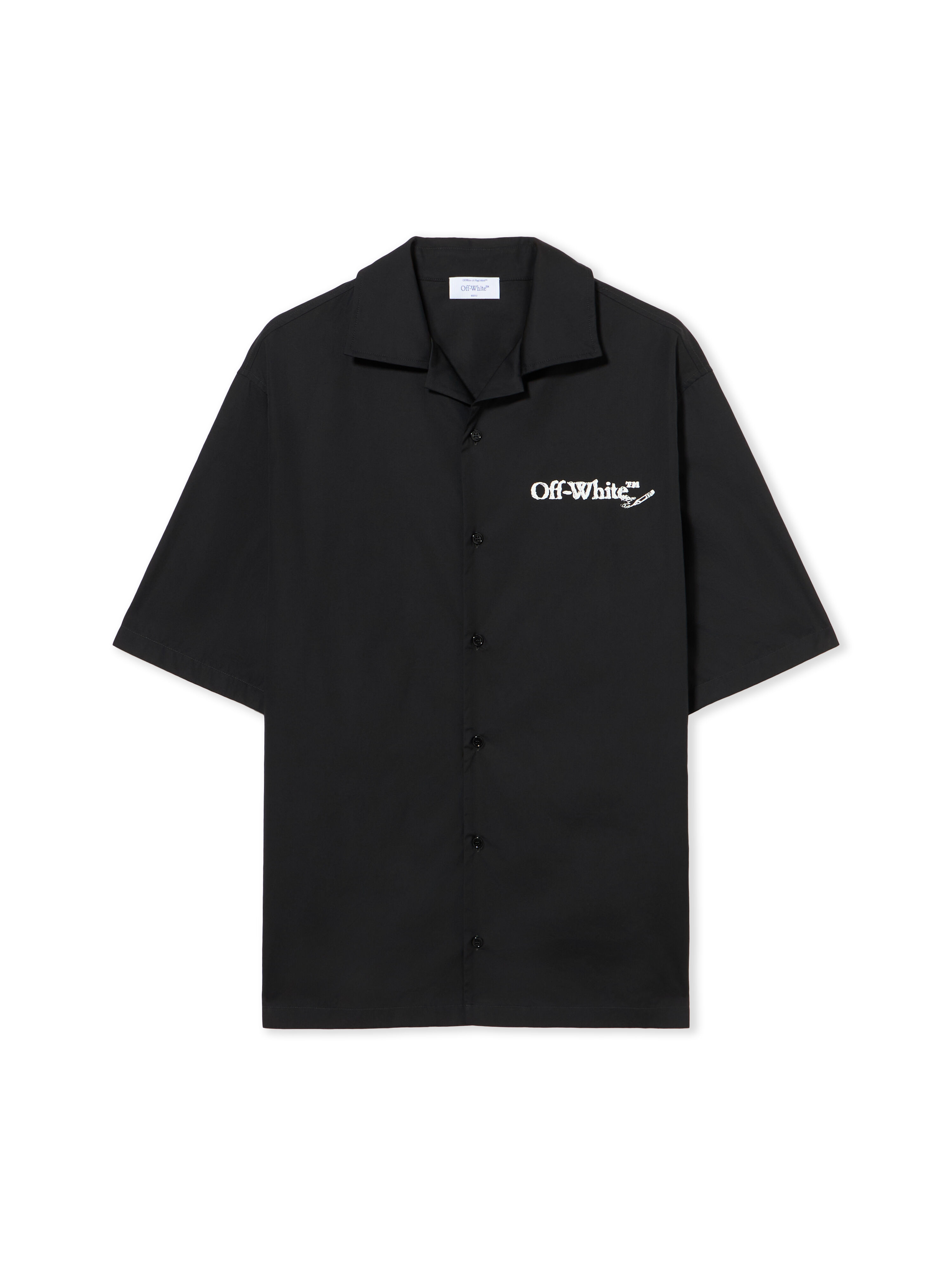OFF WHITE Scribble Arrow Poplin Bowling Shirt BLACK - WHITE OMGG01FF25FAB004