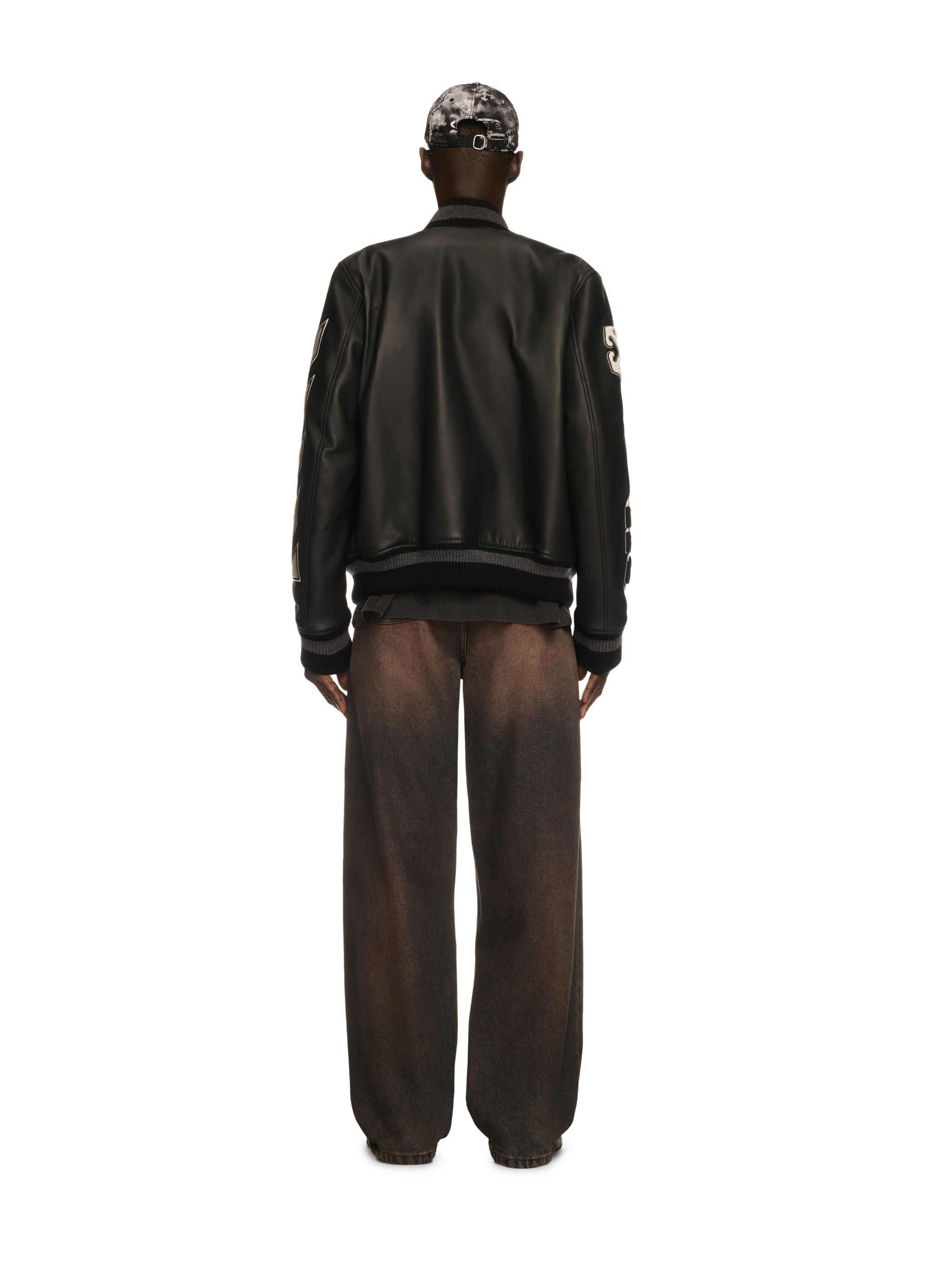 OFF WHITE Black Leather Varsity Jacket BLACK OMJA122C99LEA004