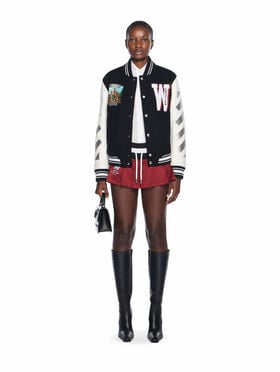 OFF WHITE Wo Soundsystem Varsity Jacket BLACK-RED DAHLIA OWEK006F25FAB003