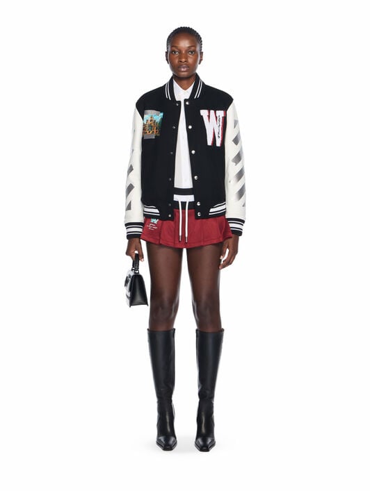 Wo Soundsystem Varsity Jacket OFF WHITE Wo Soundsystem Varsity Jacket BLACK-RED DAHLIA OWEK006F25FAB003