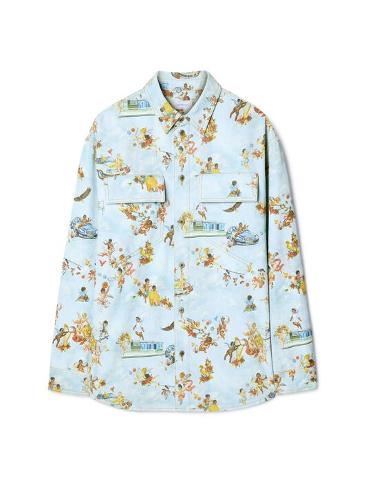 OFF WHITE Fresco Print Den Milit Shirt Multicolor BLUE OMYD05HS25DEN003