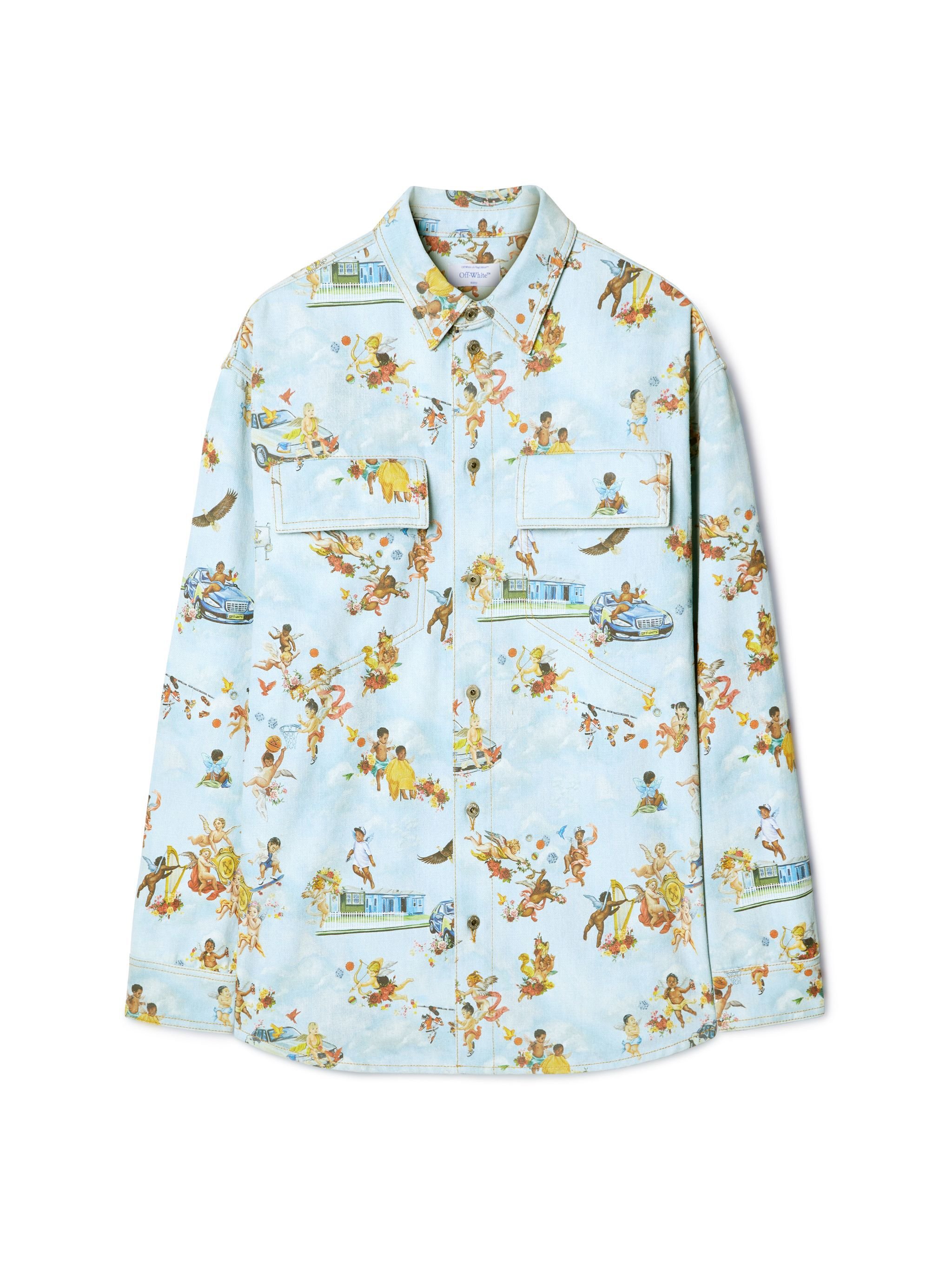 OFF WHITE Fresco Print Den Milit Shirt Multicolor BLUE OMYD05HS25DEN003