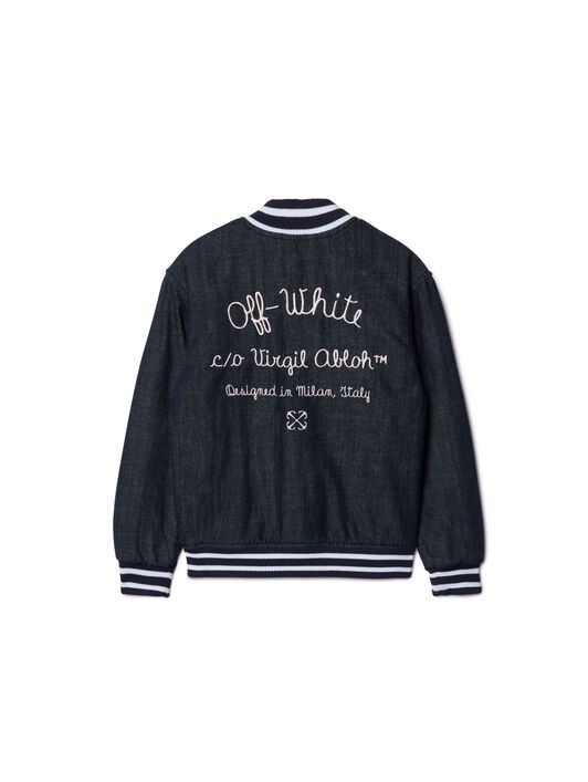 OFF WHITE Script Denim Varsity Jacket BLUE OGEH001S25DEN001