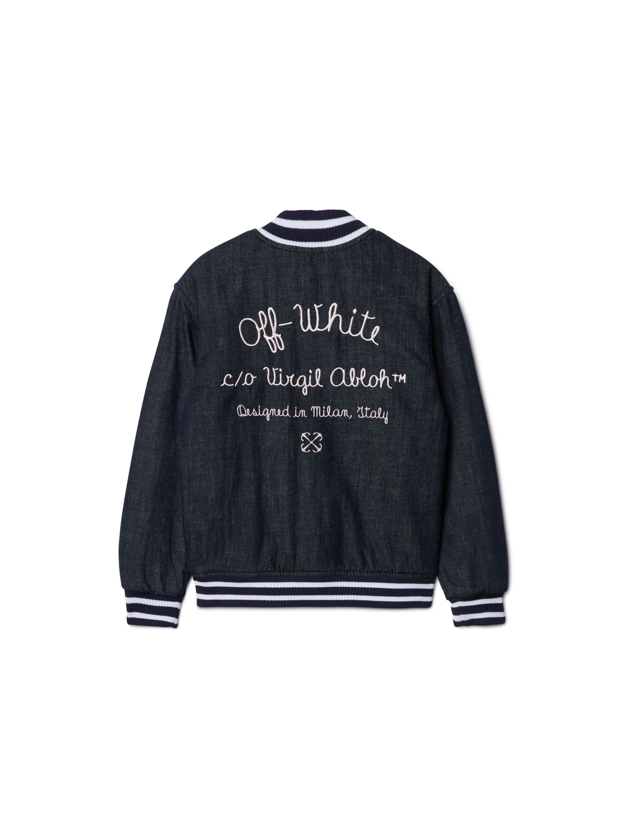 OFF WHITE Script Denim Varsity Jacket BLUE OGEH001S25DEN001