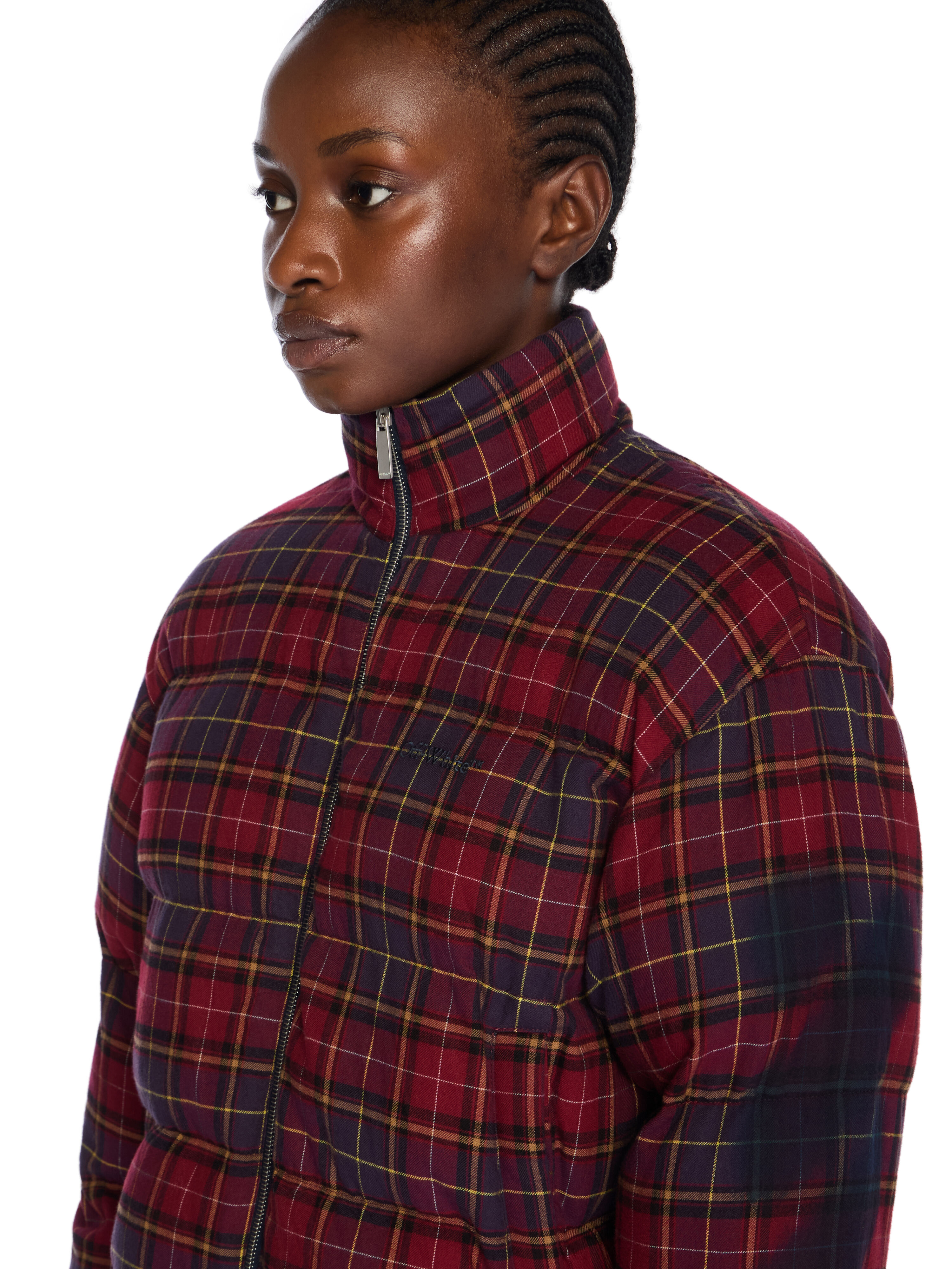 Arrow Spray Check Puffer Jacket in BORDEAUX/PURPLE-BLUE IRIS for
