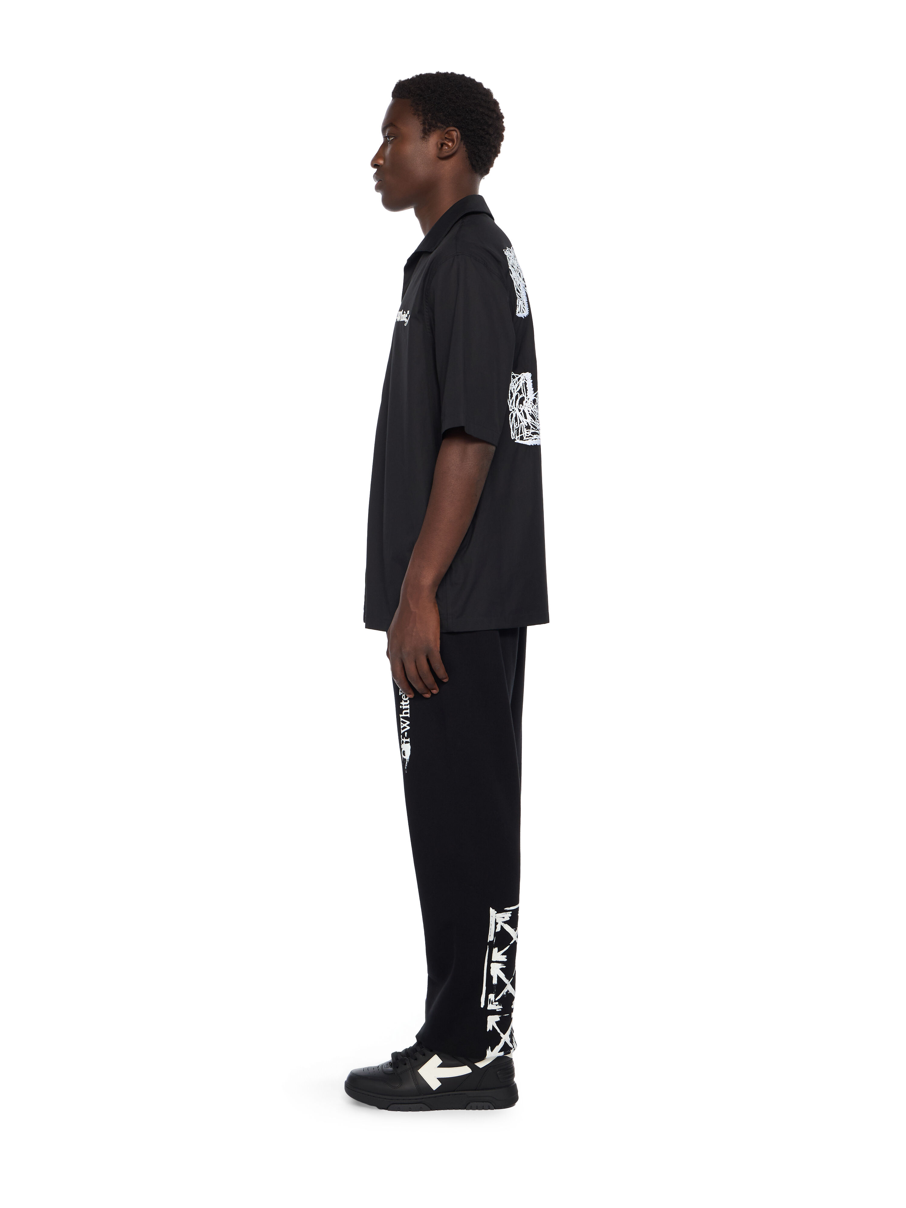 OFF WHITE Scribble Arrow Poplin Bowling Shirt BLACK - WHITE OMGG01FF25FAB004