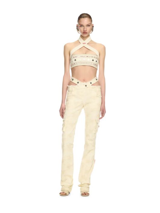 OFF WHITE Cremefarbene Camouflage Crossover Gürtelhose  OWCA18RZ25FAB001