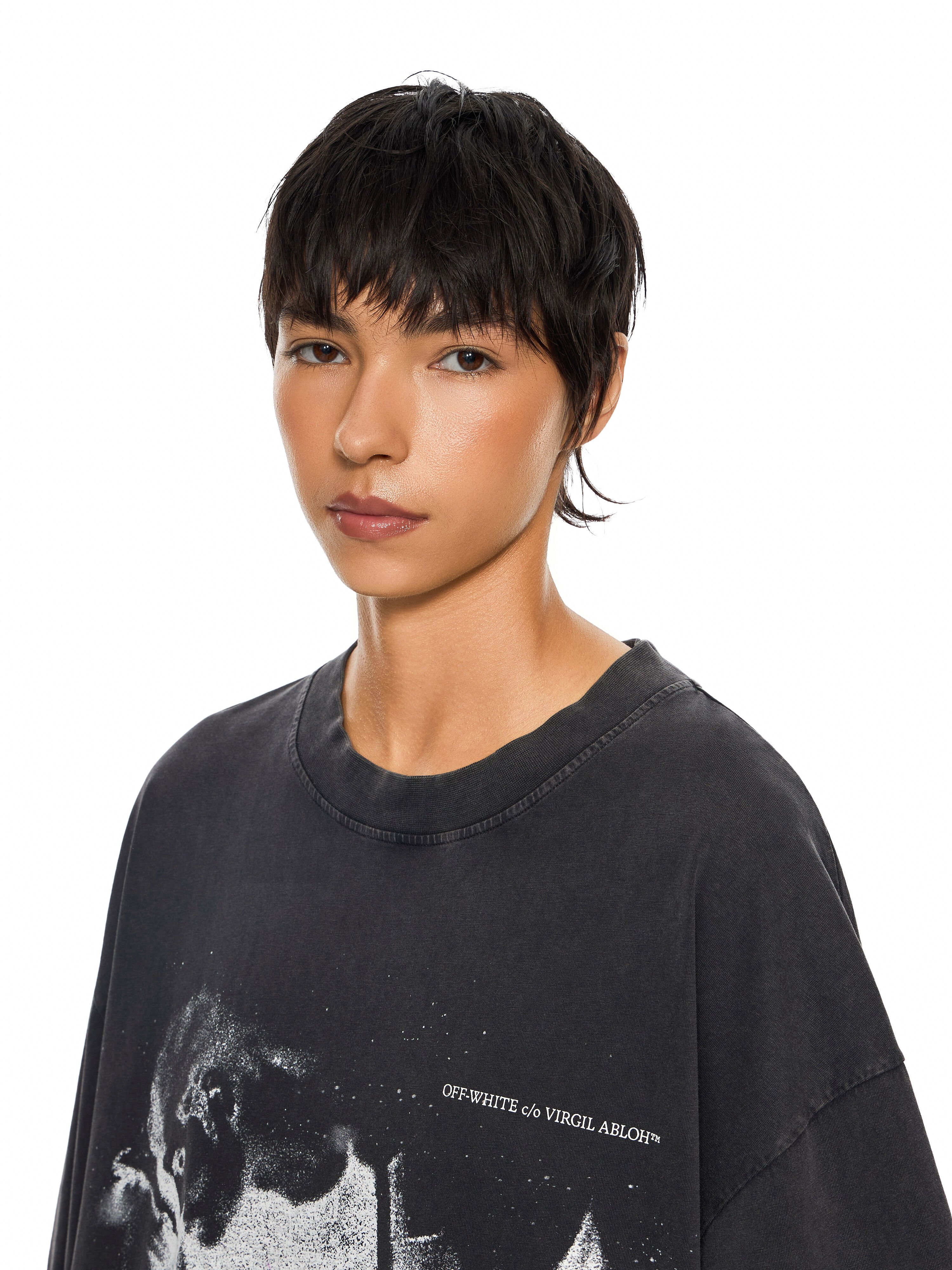 OFF WHITE Dreaming Narciso T-Shirt Dress Fade Out Black White 2FU00594T