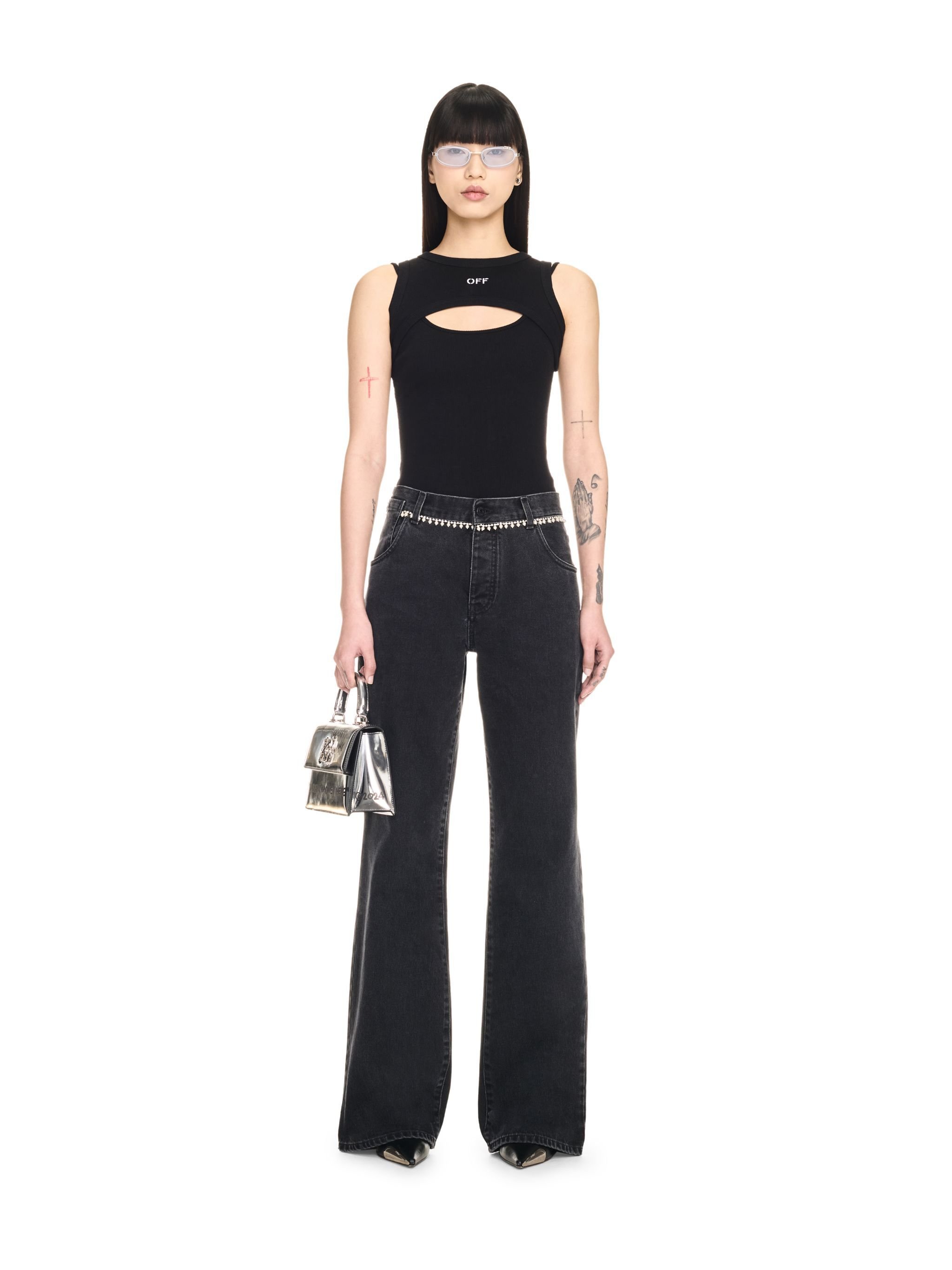 OFF WHITE Black Off Stamp Ribbed Row Top BLACK OWAD237C99JER001