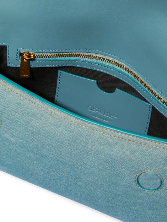 OFF WHITE Hellblaue Denim Leder Schultertasche BLAU OWNN181S25LEA001
