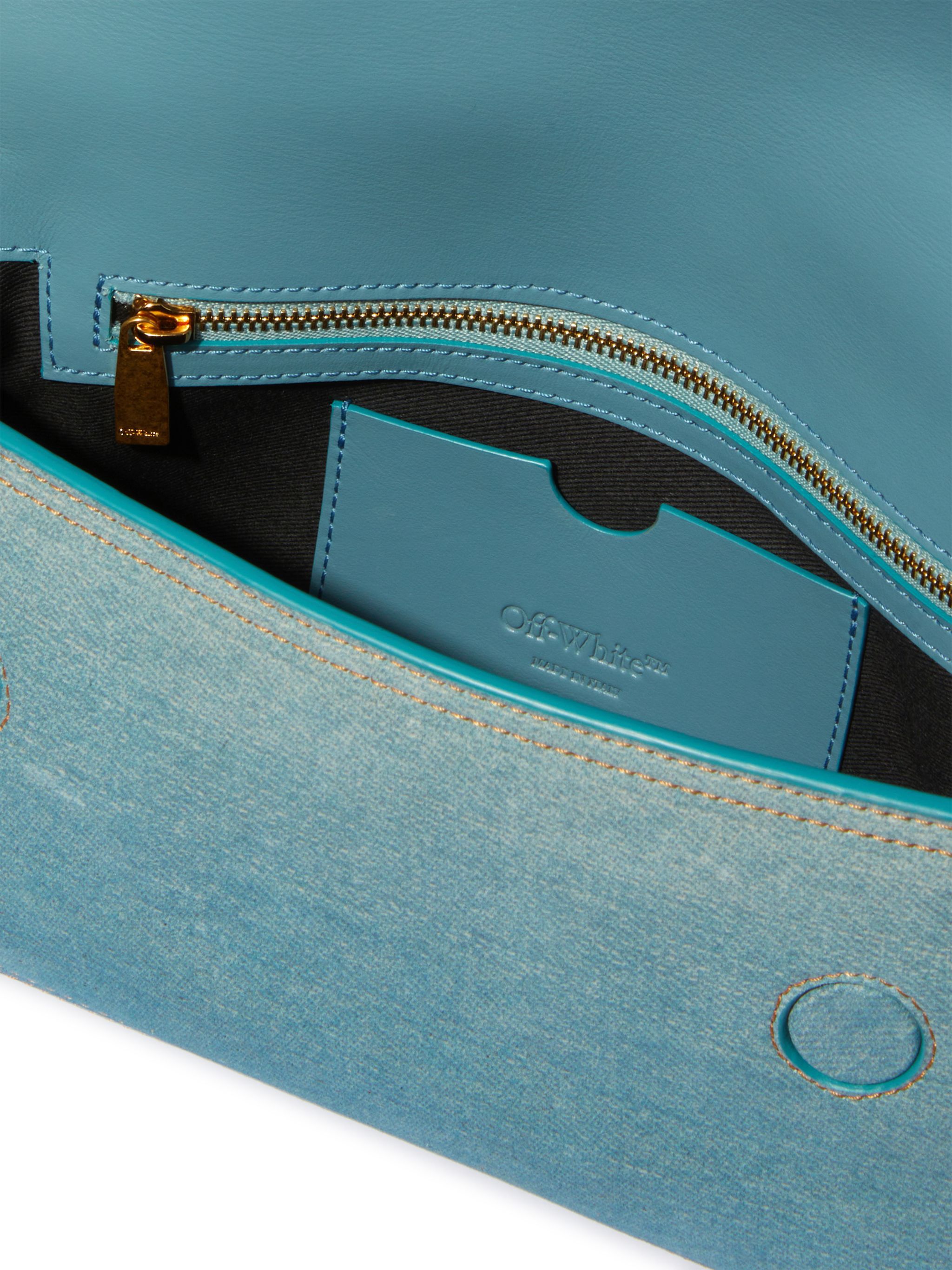 OFF WHITE Hellblaue Denim Leder Schultertasche BLAU OWNN181S25LEA001