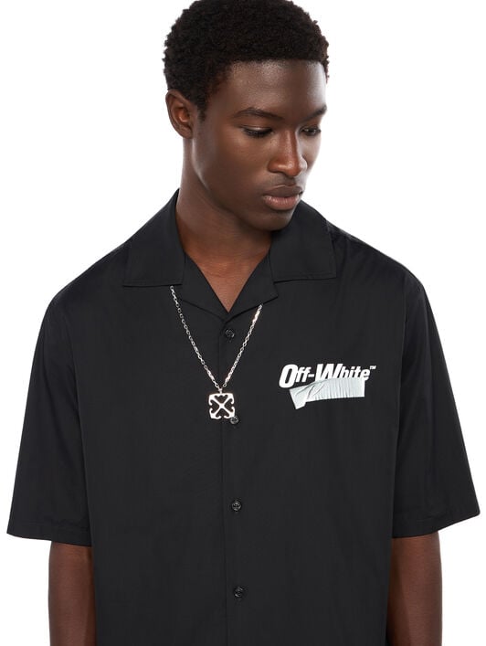 Tape Logo Bowling Shirt OFF WHITE Tape Logo Bowling Shirt BLACK - WHITE OMGG01FF25FAB003