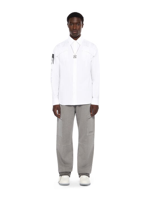 Emblem Poplin Military Shirt OFF WHITE Emblem Poplin Military Shirt WHITE - BLACK OMGE04IF25FAB002