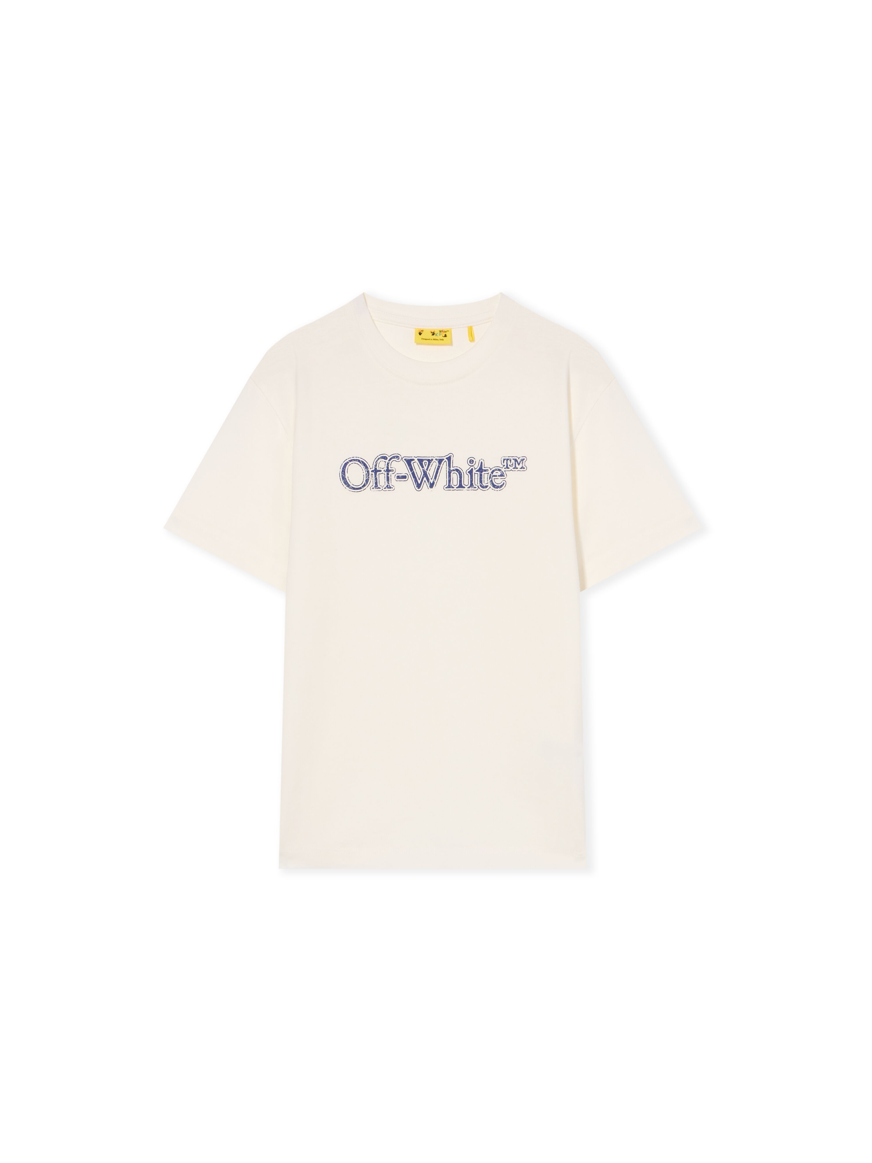 OFF WHITE Big Bookish Crackle Logo T-Shirt WHITE - BLUE OBAA002F25JER001
