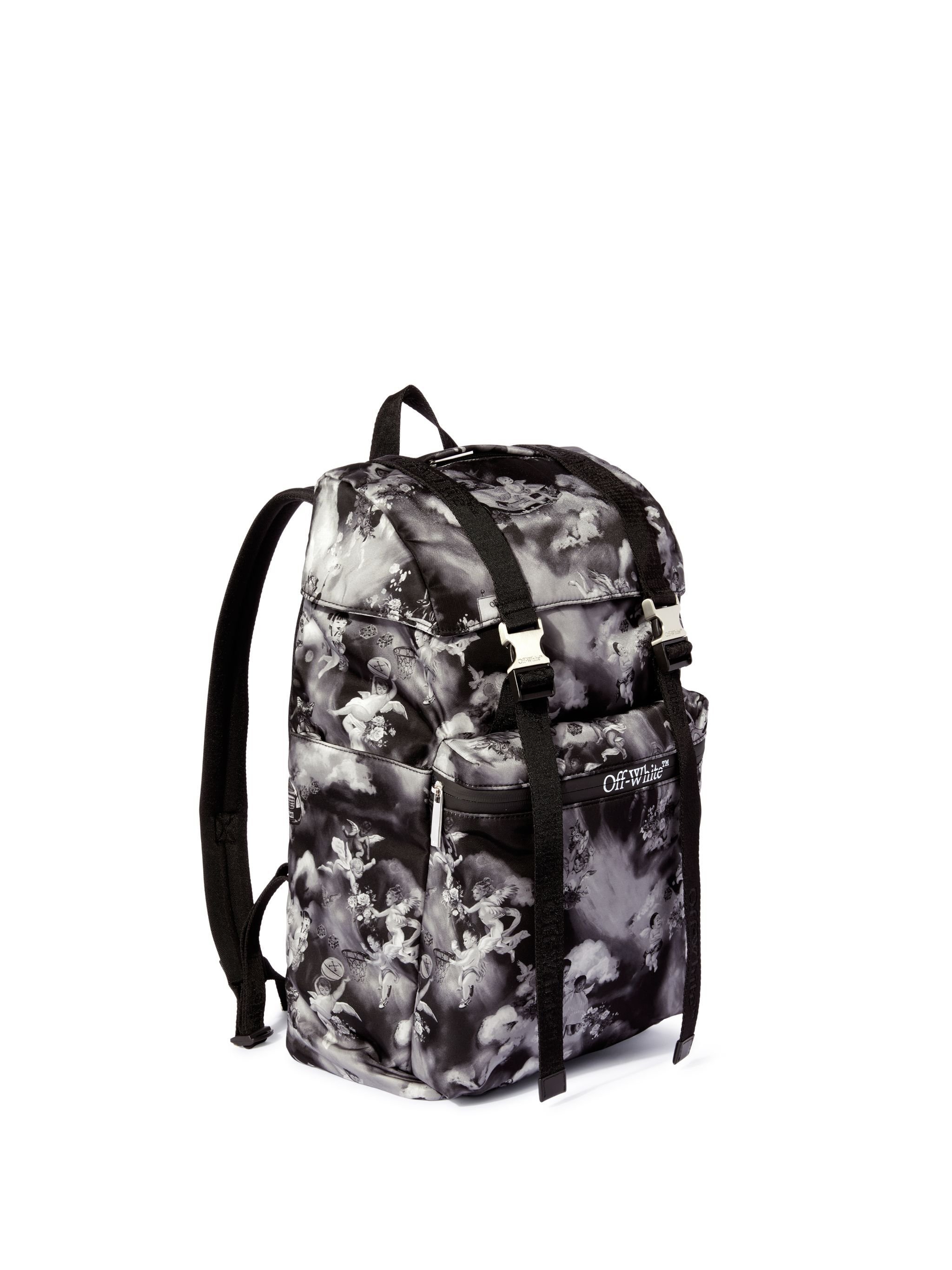 OFF WHITE Black Fresco Print Outdoor Backpack BLACK OMNB111S25FAB001
