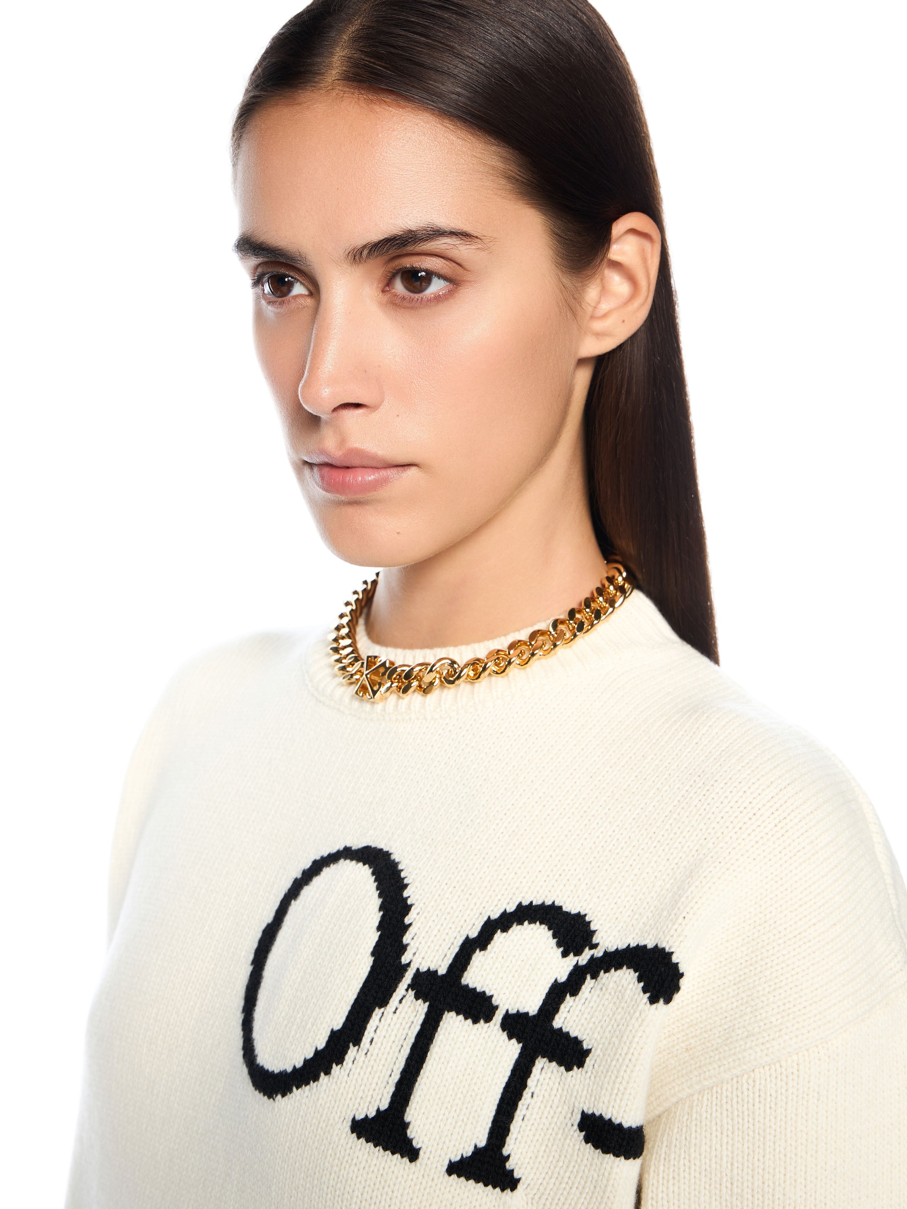 OFF WHITE Bookish Logo Knit Sweater WHITE - BLACK OWHE10OF25KNI002