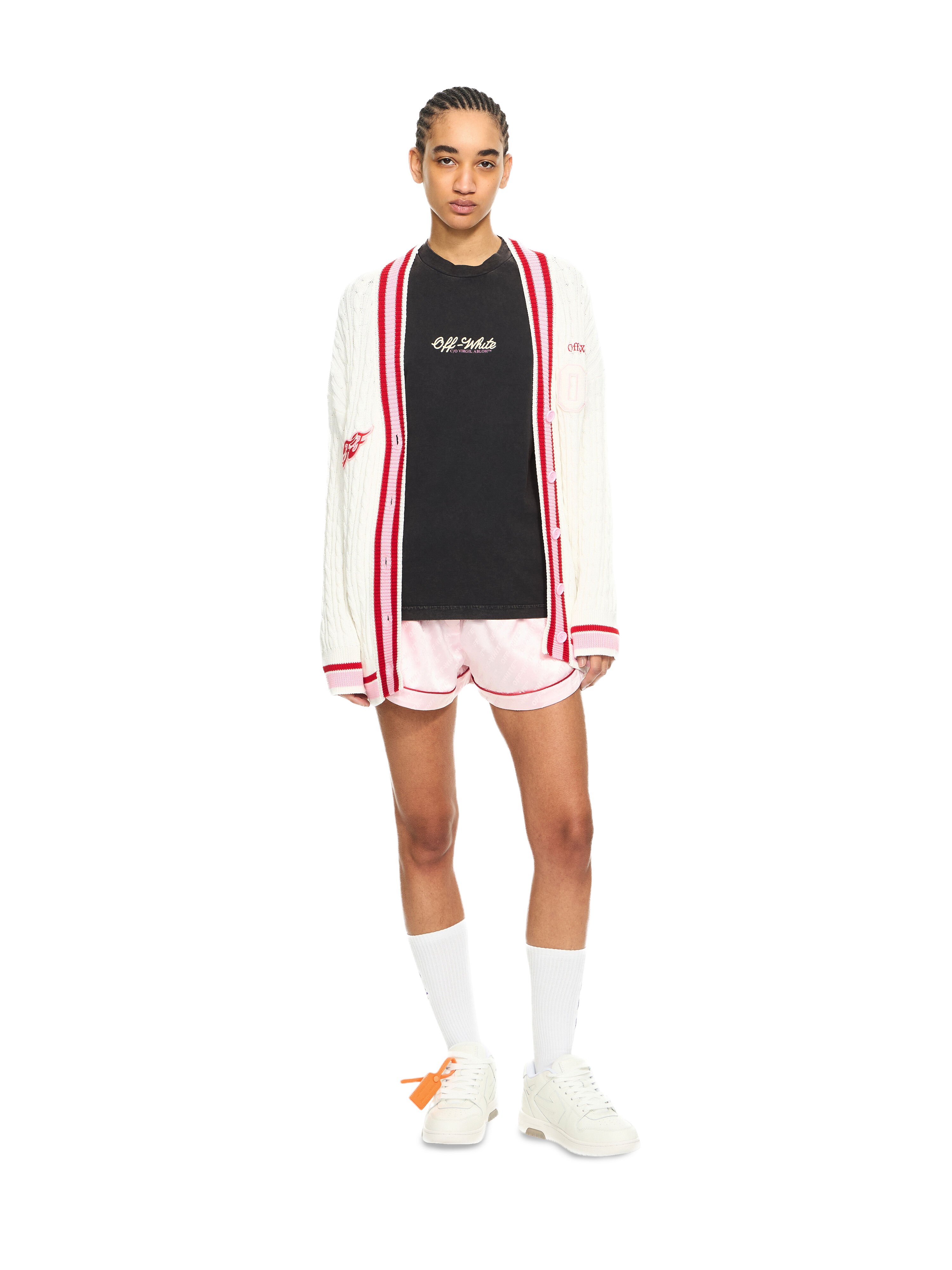 OFF WHITE College Patch Cable Knit Cardigan White-Haute Red 2HB04MS26KNI001