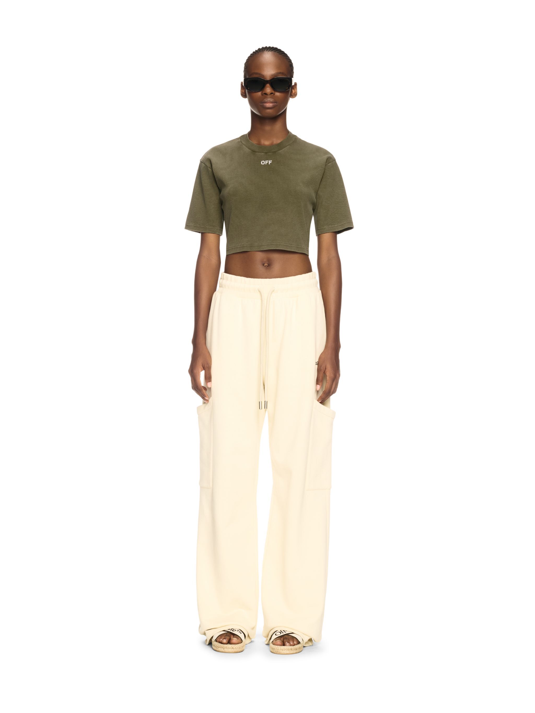 OFF WHITE Green Stamp Cropped T-Shirt GREEN OWAA081S25JER002