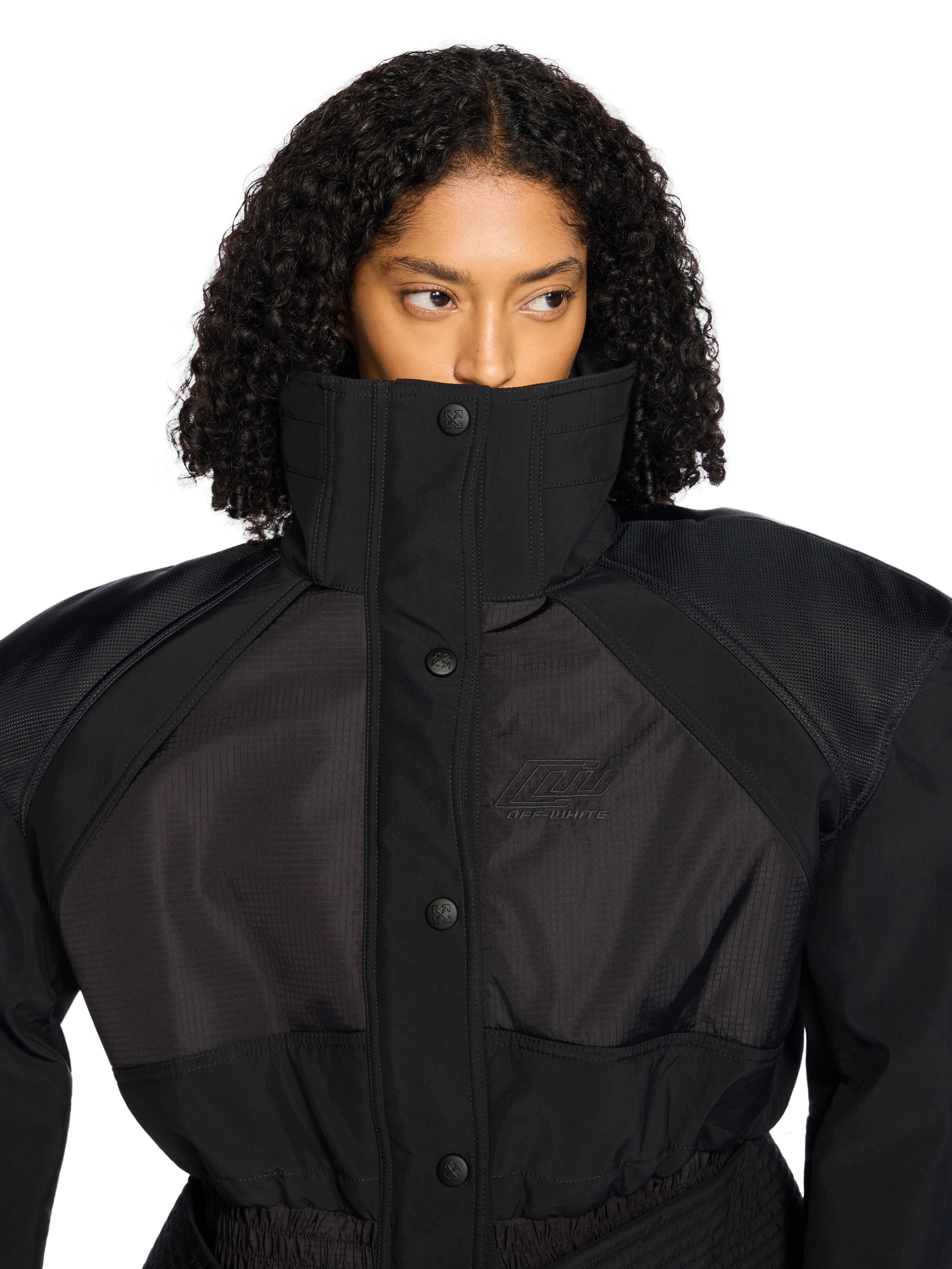 Race Peplum Bomber Jacket OFF WHITE Race Peplum Bomber Jacket BLACK - NO COLOR OWEH033W25FAB001