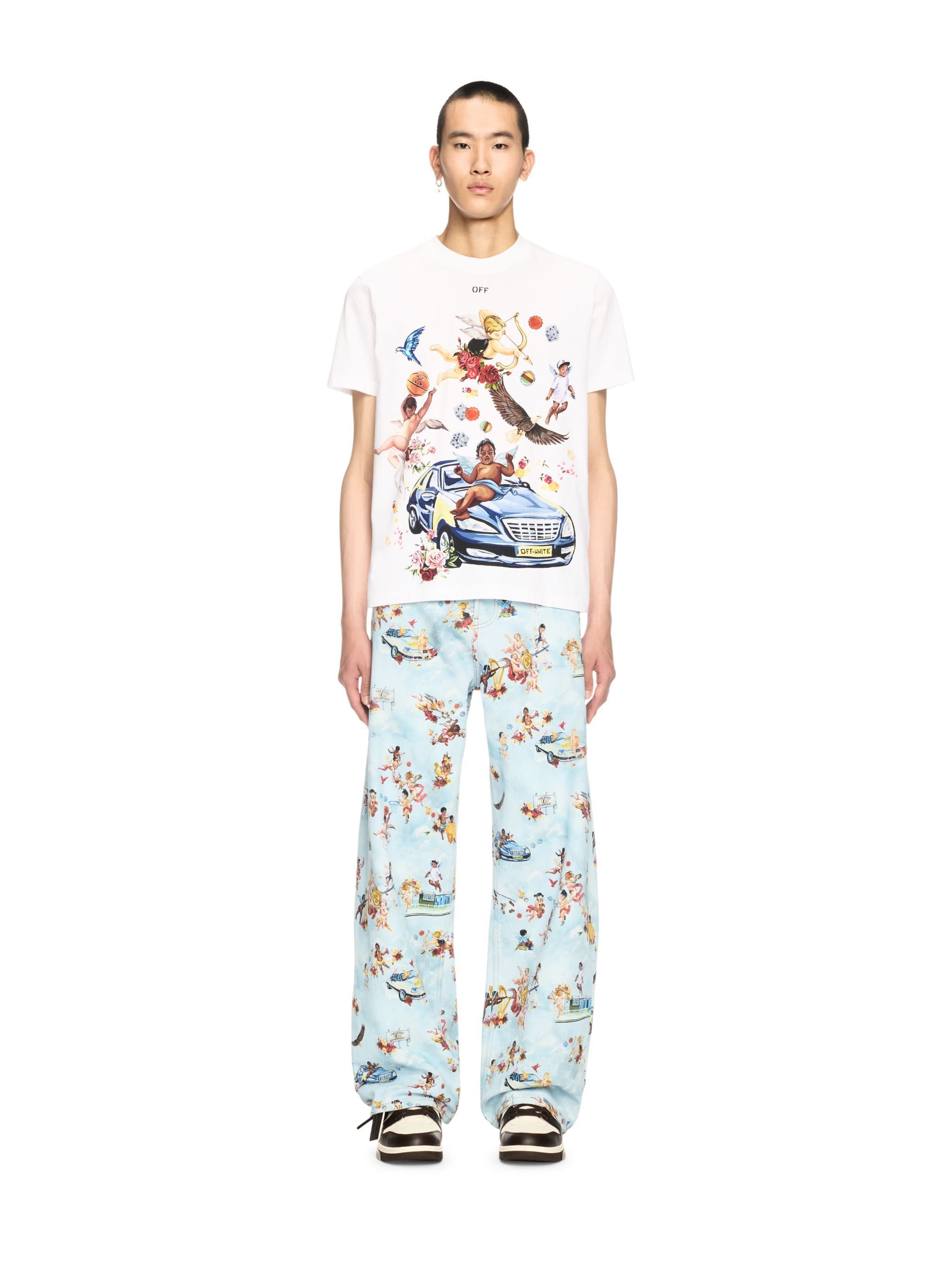 OFF WHITE White Car Fresco T-Shirt WHITE OMAA027S25JER003