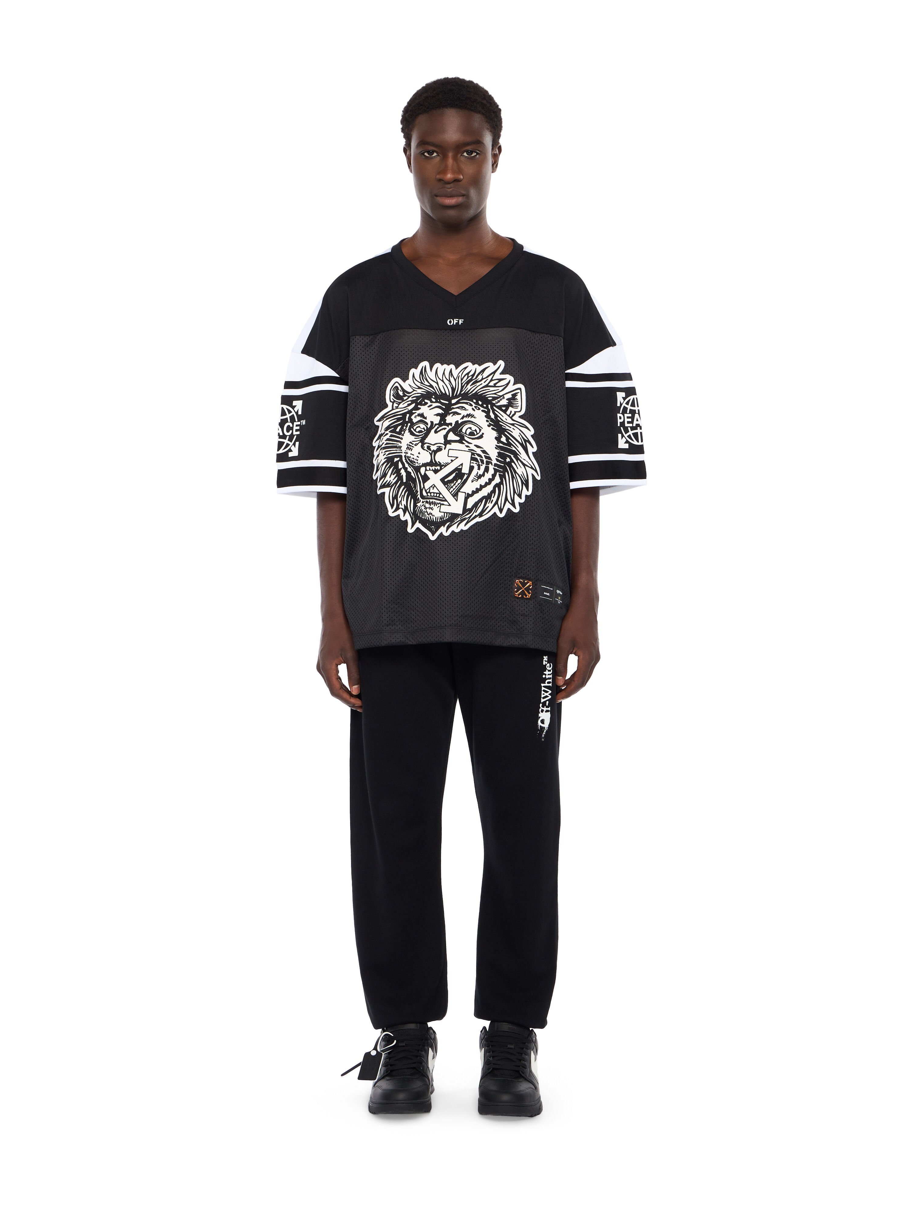 OFF WHITE Lion Mesh Football Tee BLACK - WHITE OMAD003F25JER001