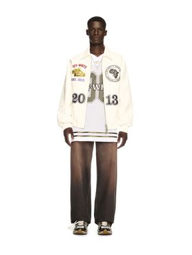 OFF WHITE Rhino Leather Raglan Varsity Jacket WHITE OMJA123S25LEA001