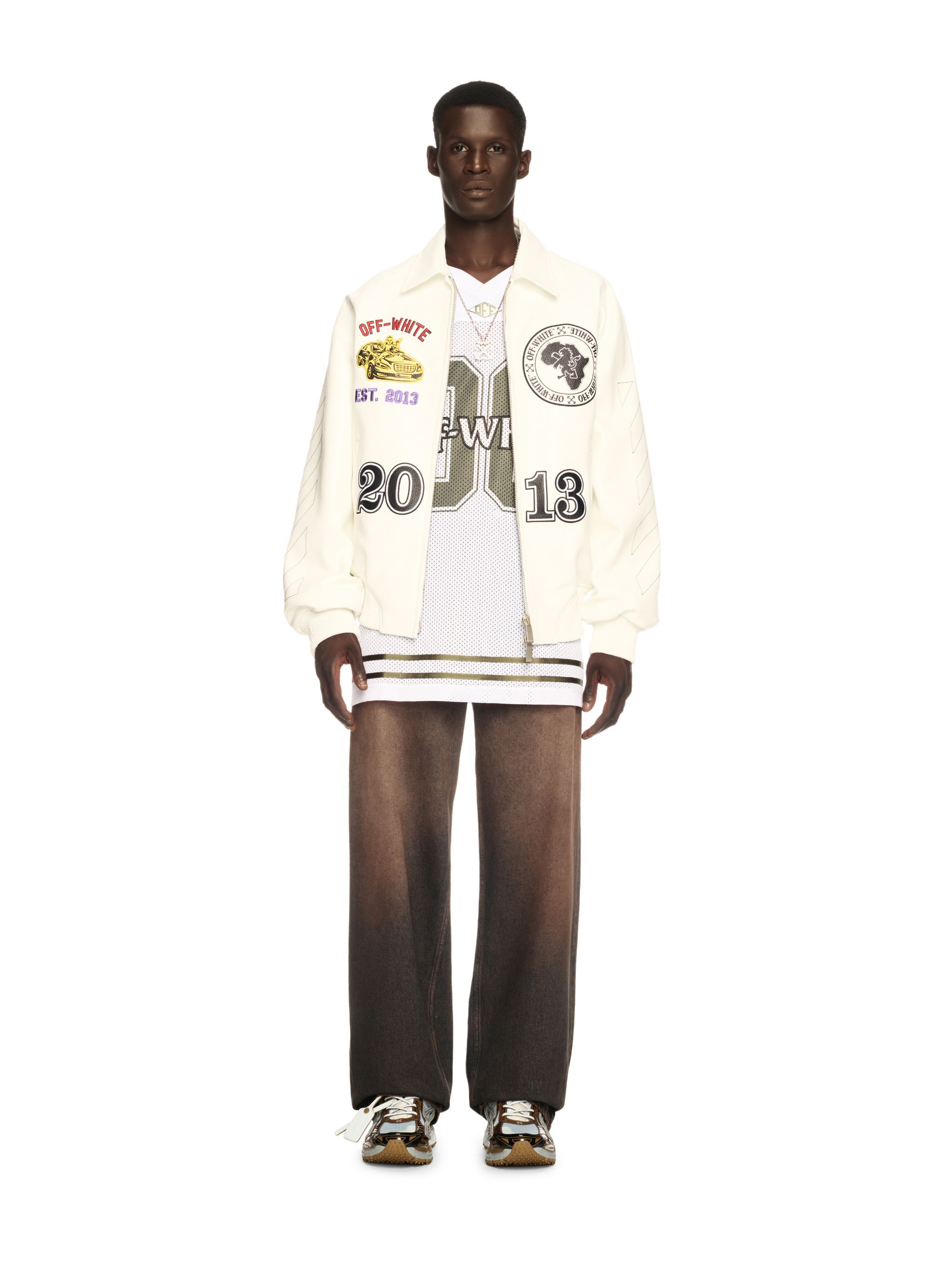 OFF WHITE Rhino Leather Raglan Varsity Jacket WHITE OMJA123S25LEA001