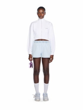 OFF WHITE Water Arrow Crop Zip-Up Jacket WHITE-RED DAHLIA OWBE006F25FLE001