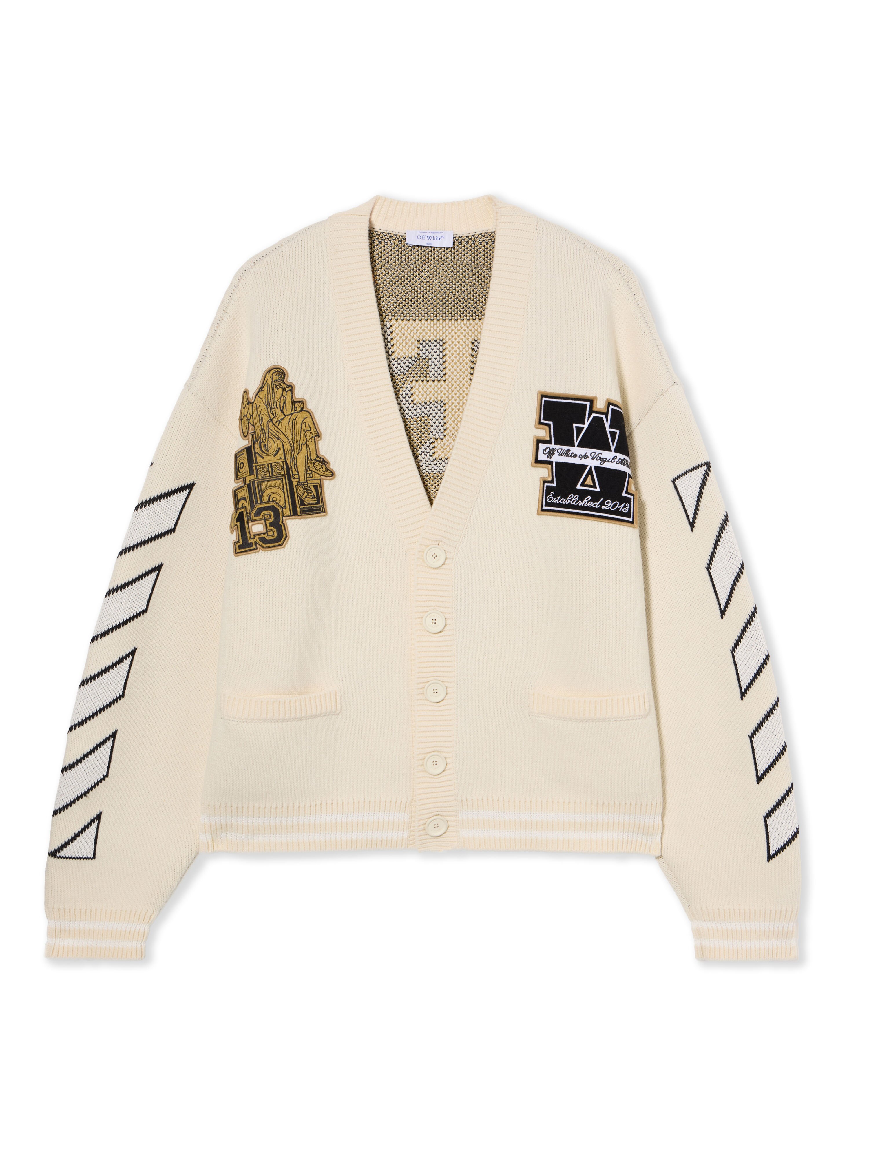 OFF WHITE Lion Varsity Knit Cardigan CREAM - BLACK OMHB019F25KNI001