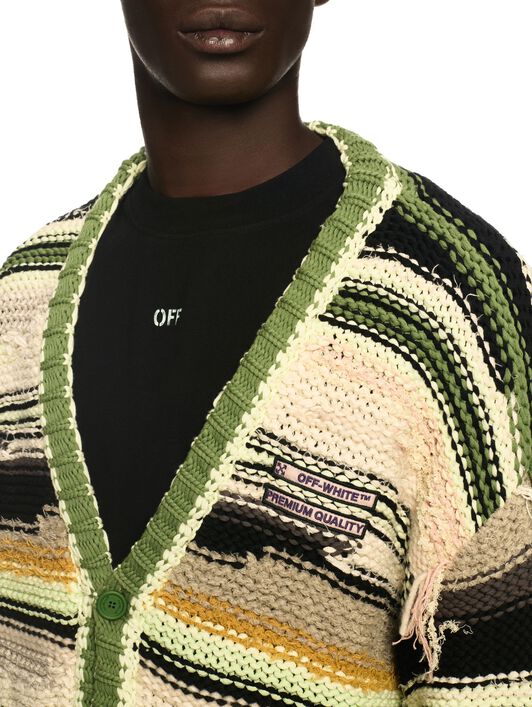 OFF WHITE Green Premium Quality Striped Knit Cardigan NEUTRALS OMHB02FS25KNI001