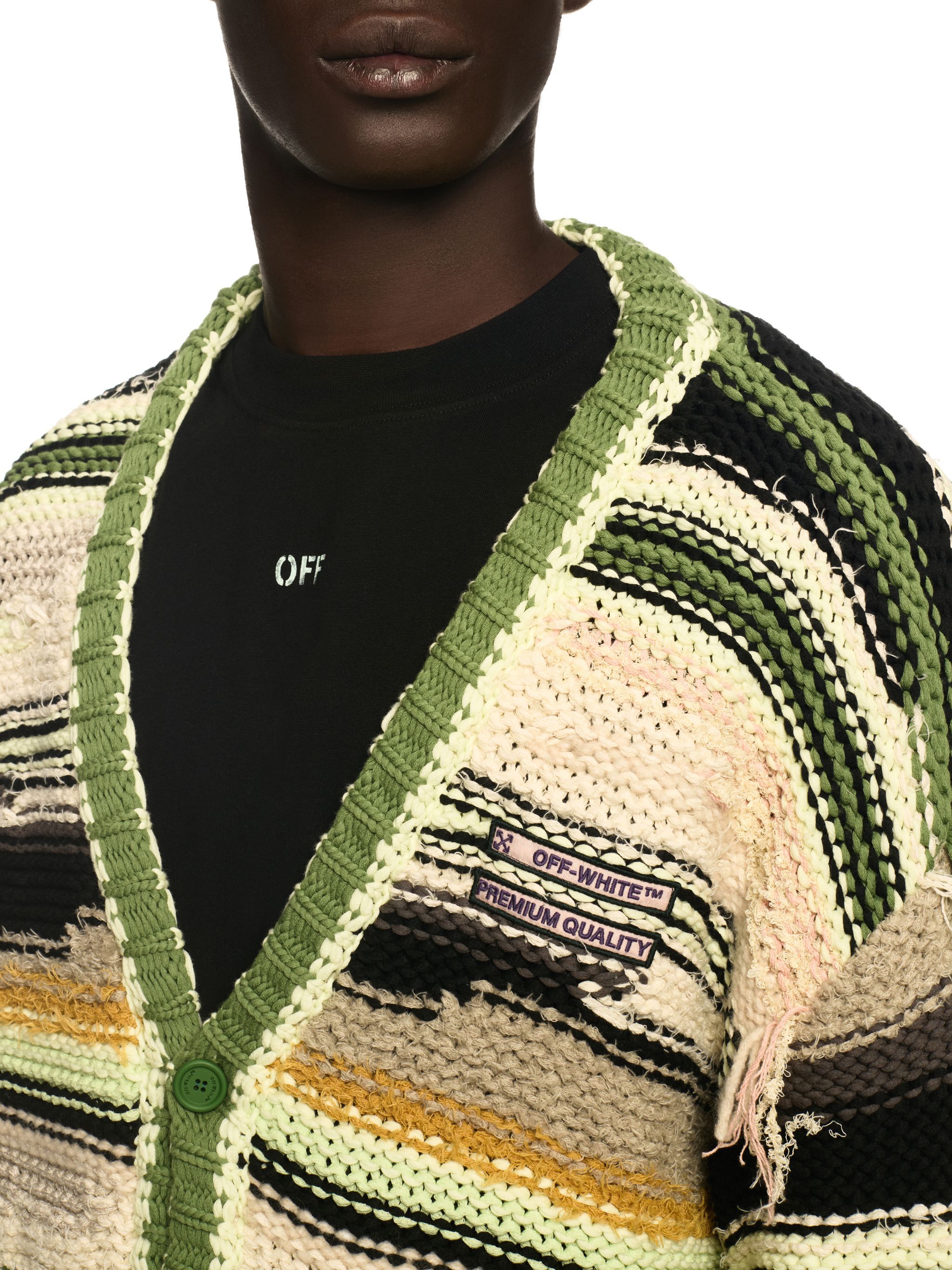 OFF WHITE Green Premium Quality Striped Knit Cardigan NEUTRALS OMHB02FS25KNI001